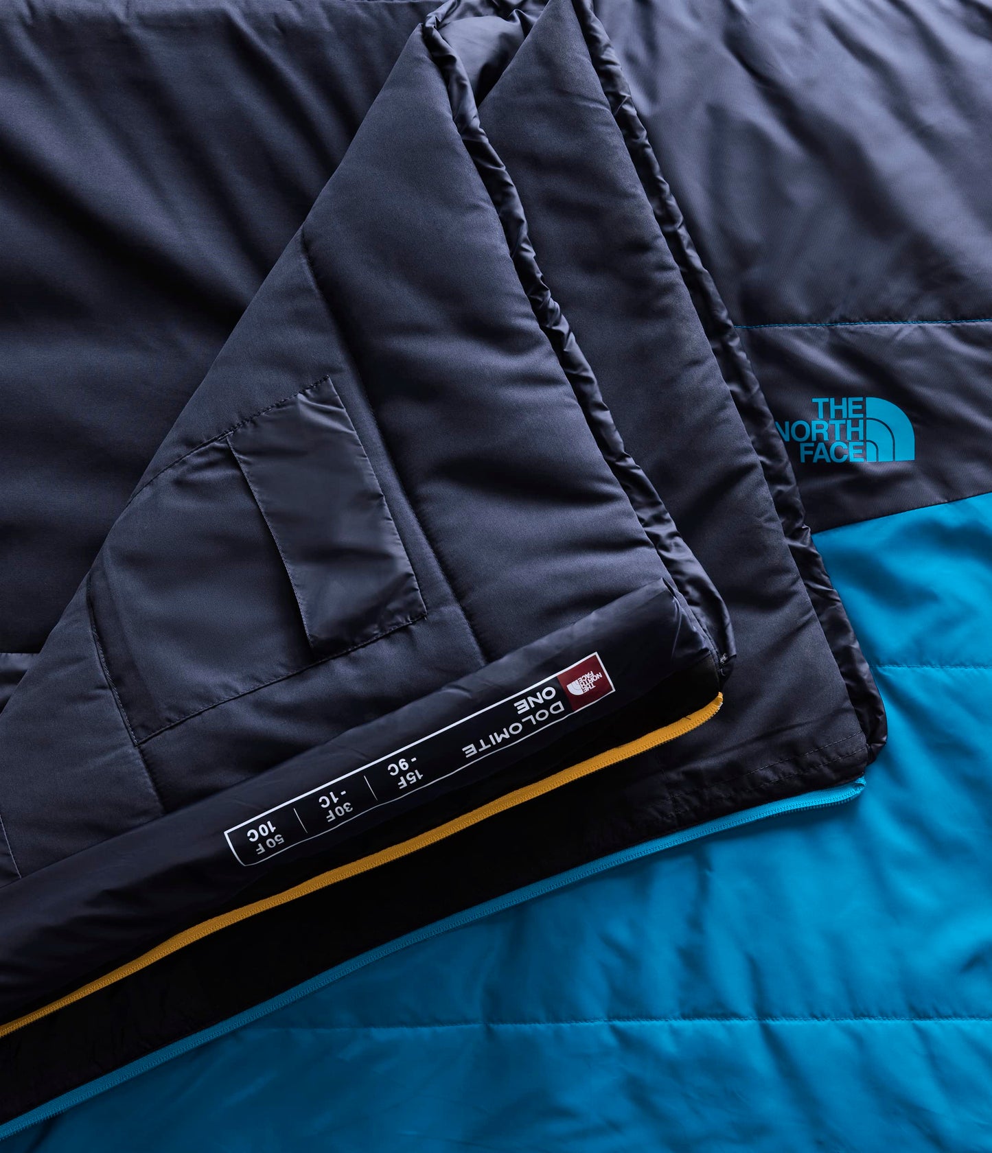 THE NORTH FACE Dolomite One 15F / -9C, 3-in-1 Insulated Sleeping Bag - Water Repellent, Rectangular Shape, Fleece Lined, Hyper Blue/Radiant Yellow-NPF, Regular