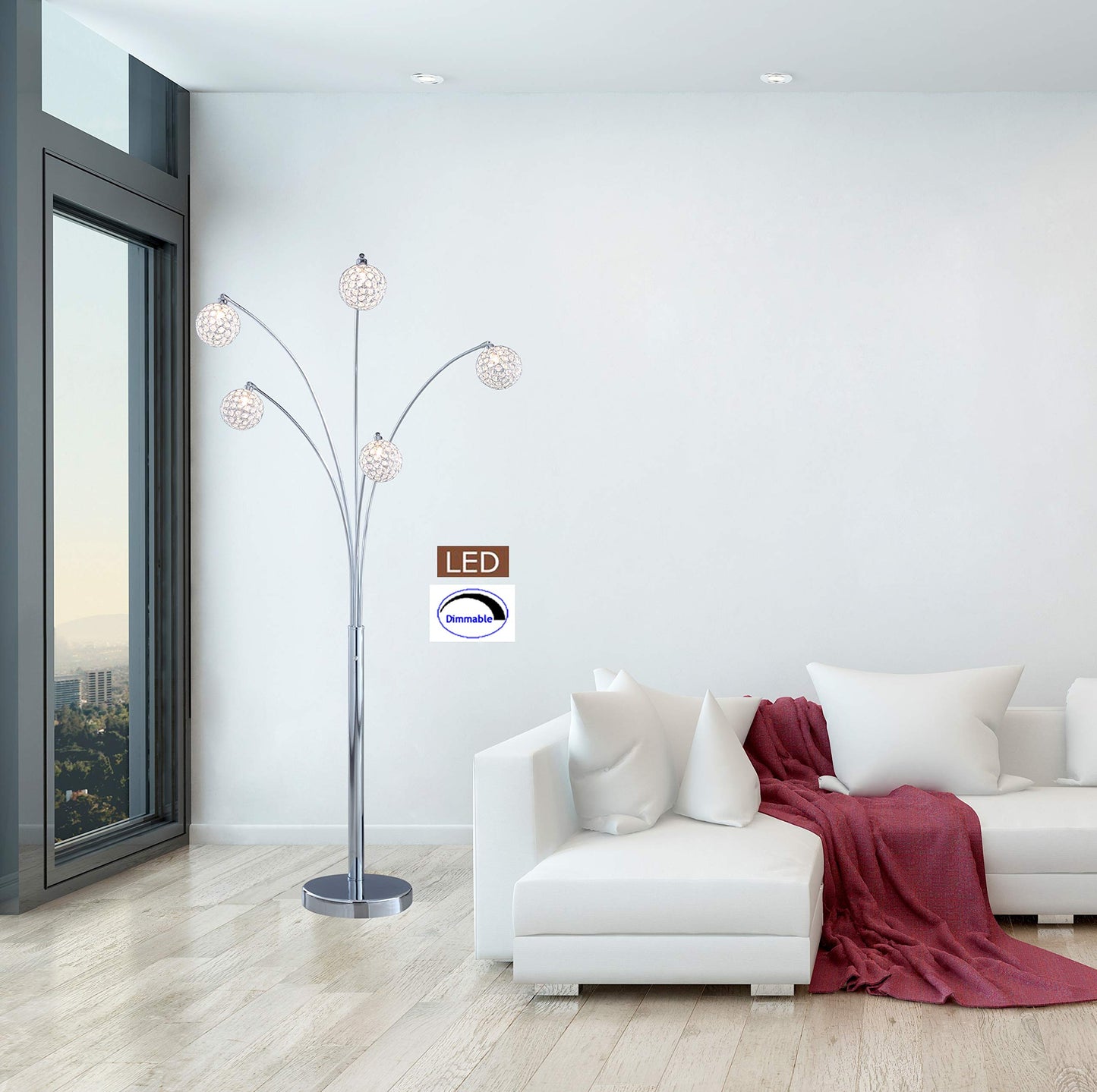 Artiva USA Manhattan Quan 84" 5-Arch Crystal Ball LED Floor Lamp with Dimmer