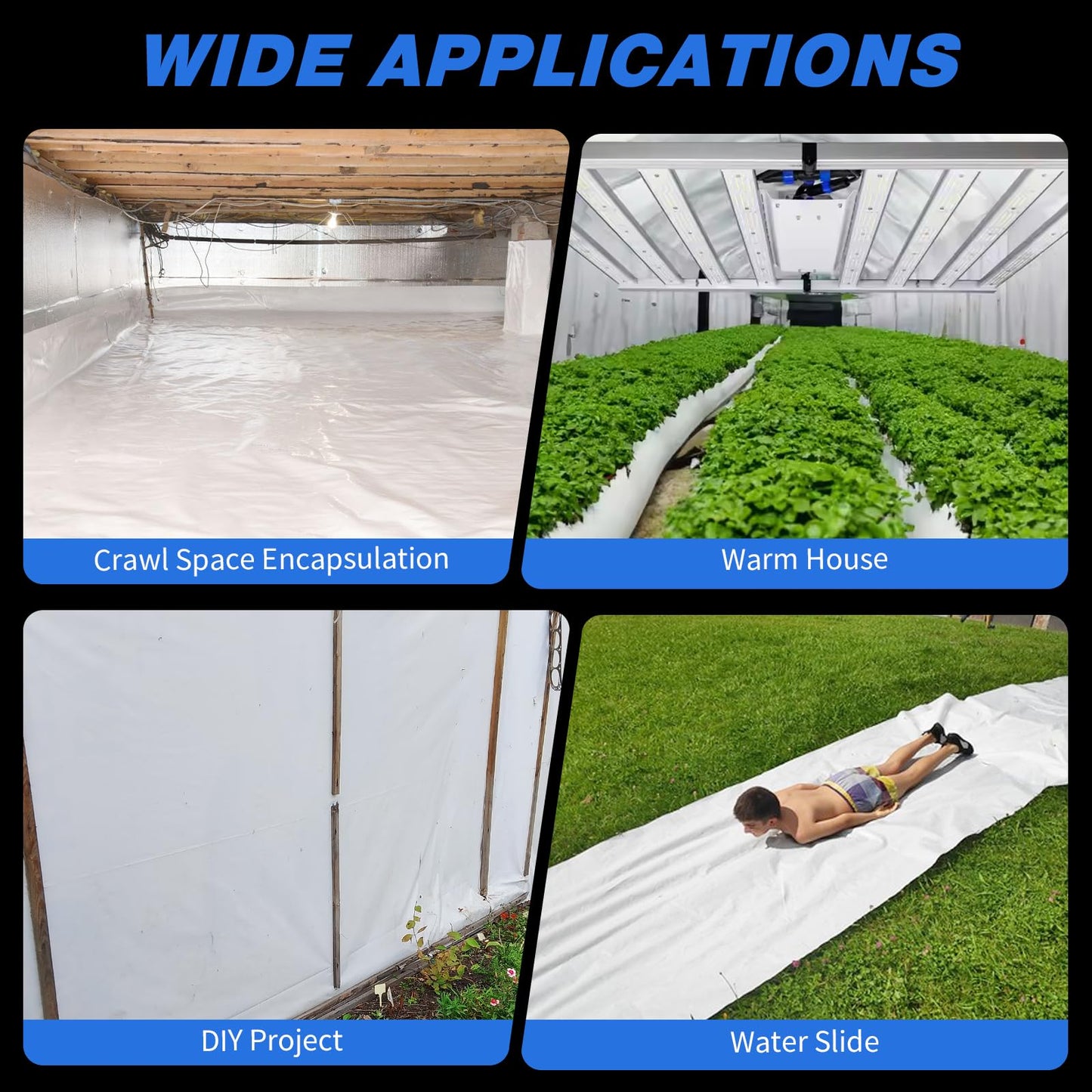 Crawldryer White Plastic Sheeting, 16 Mil 10' x 100', Crawl Space Vapor Barrier, White Vapor Barrier, Plastic Sheeting Heavy Duty, Polyethylene Plastic Rolls for Garden, Crawlspace, Basement, White