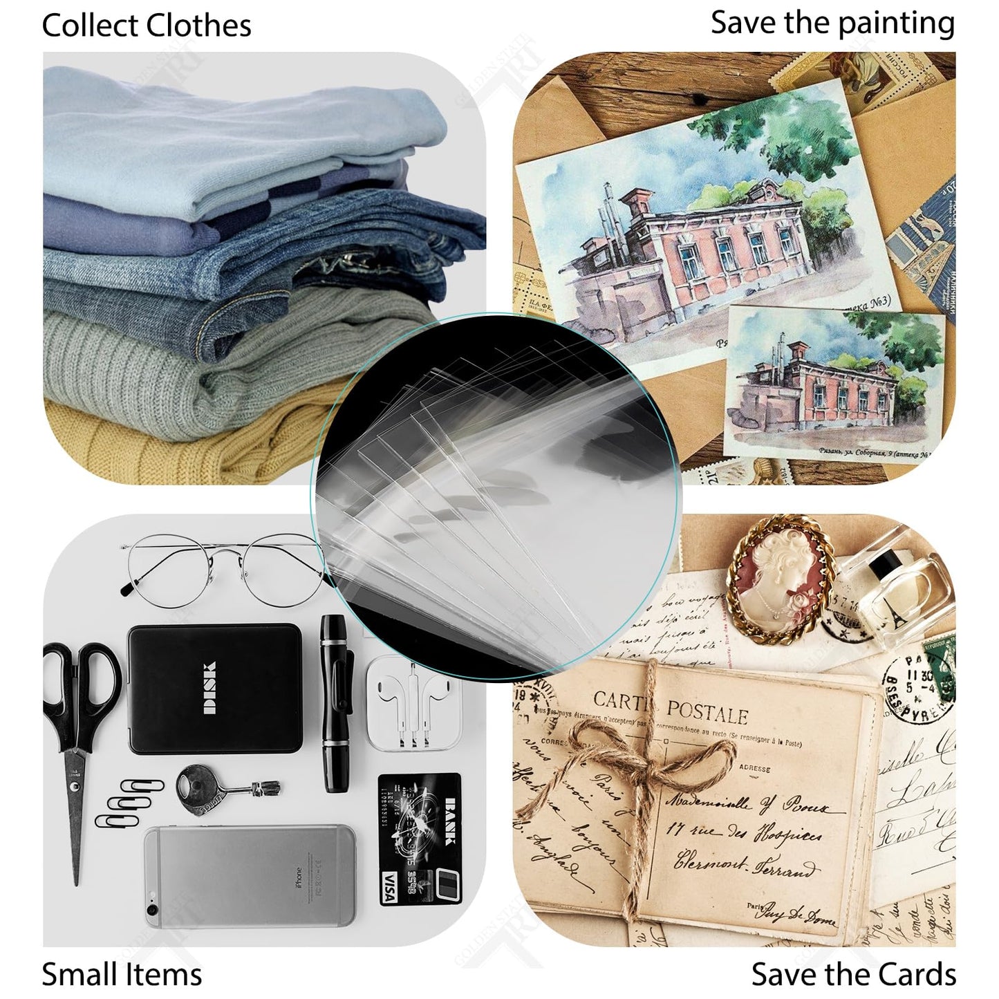 Golden State Art 100 Pack Acid-Free 5 1/2 x 8 1/8 inches Crystal Clear Sleeves Storage Bags for 5x8 Photos, A8 Cards
