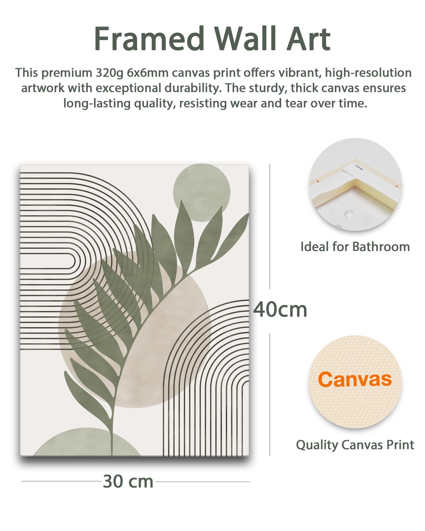 HesenDot Sage Green Boho Framed Wall Art,30x40CM Canvas Posters Prints,Minimalist Wall Decor,Mid-Century Modern Abstract Printing for Living Room Bedroom Bathroom Office,Set of 3