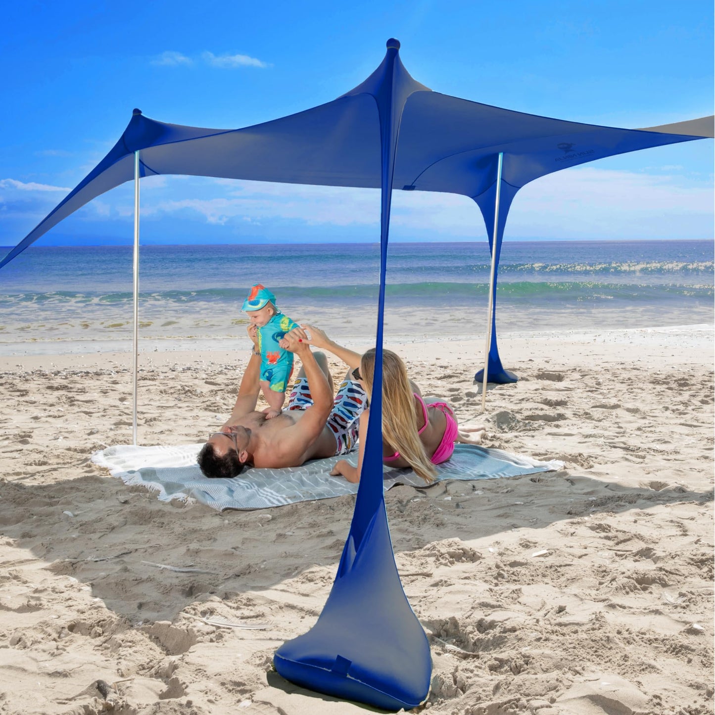 SUN NINJA Beach Tent Sun Shelter UPF50+ - Easy Pop Up Beach Canopy - Outdoor Shade for Camping Trips, Fishing, Backyard Fun Picnics - Sand Shovel, Ground Pegs & Stability Poles