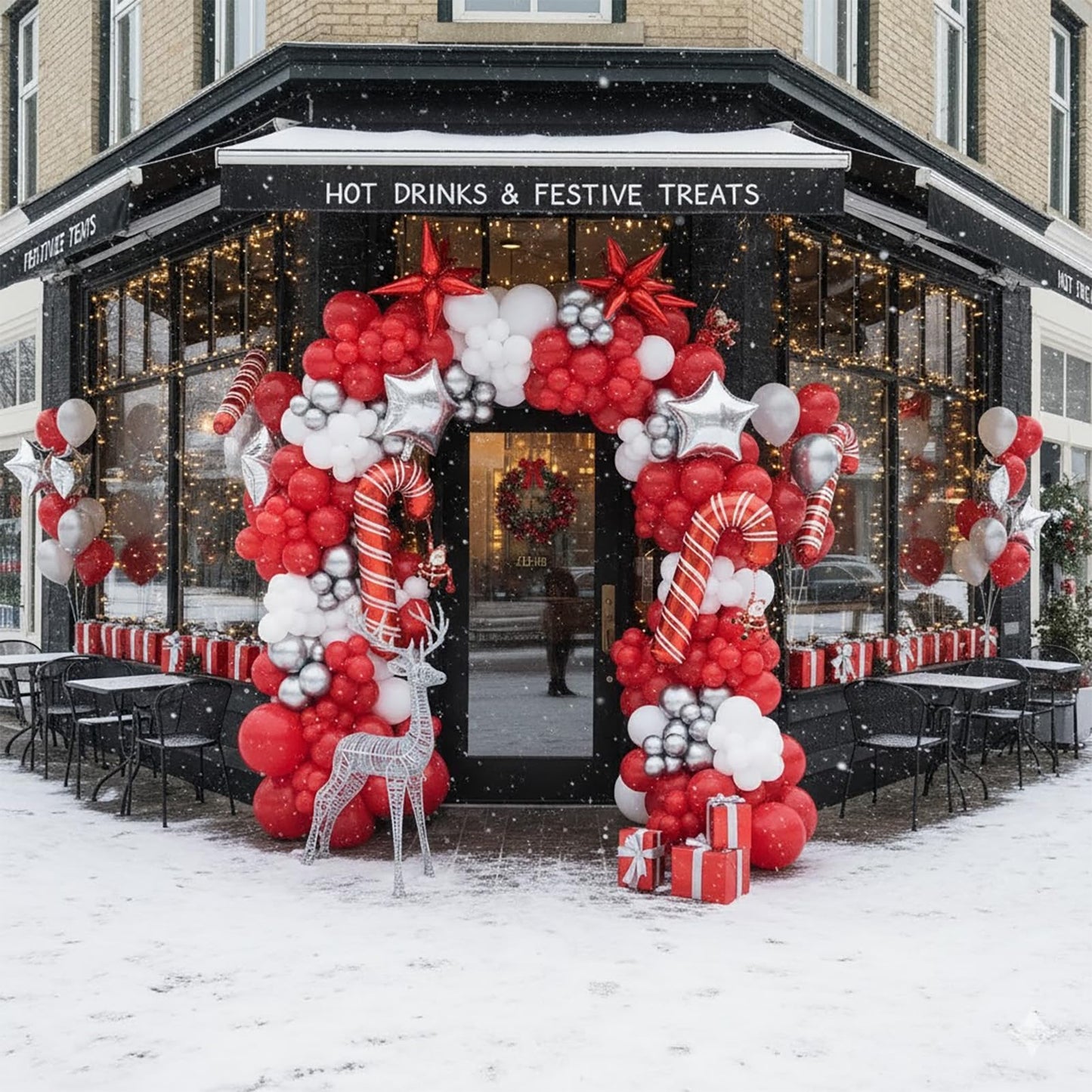 Red Christmas Party Decorations with Balloon Garland Arch Kit & Red White Silver Cane Candy Explosion Star Foil Balloons for Winter Xmas New Year eve Birthday Decorations