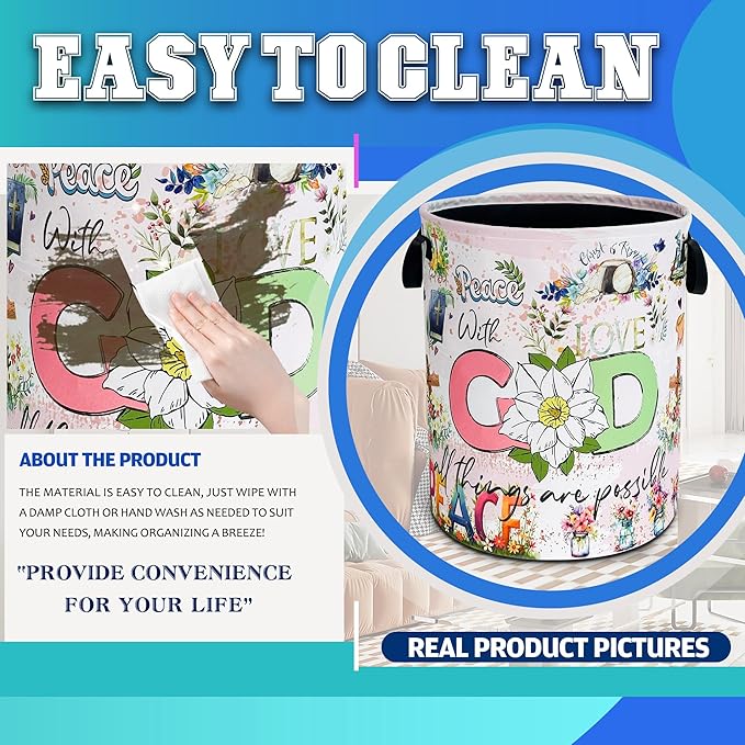 Christian Peace Laundry Basket God Bible Verse Oxford Cloth Laundry Hamper