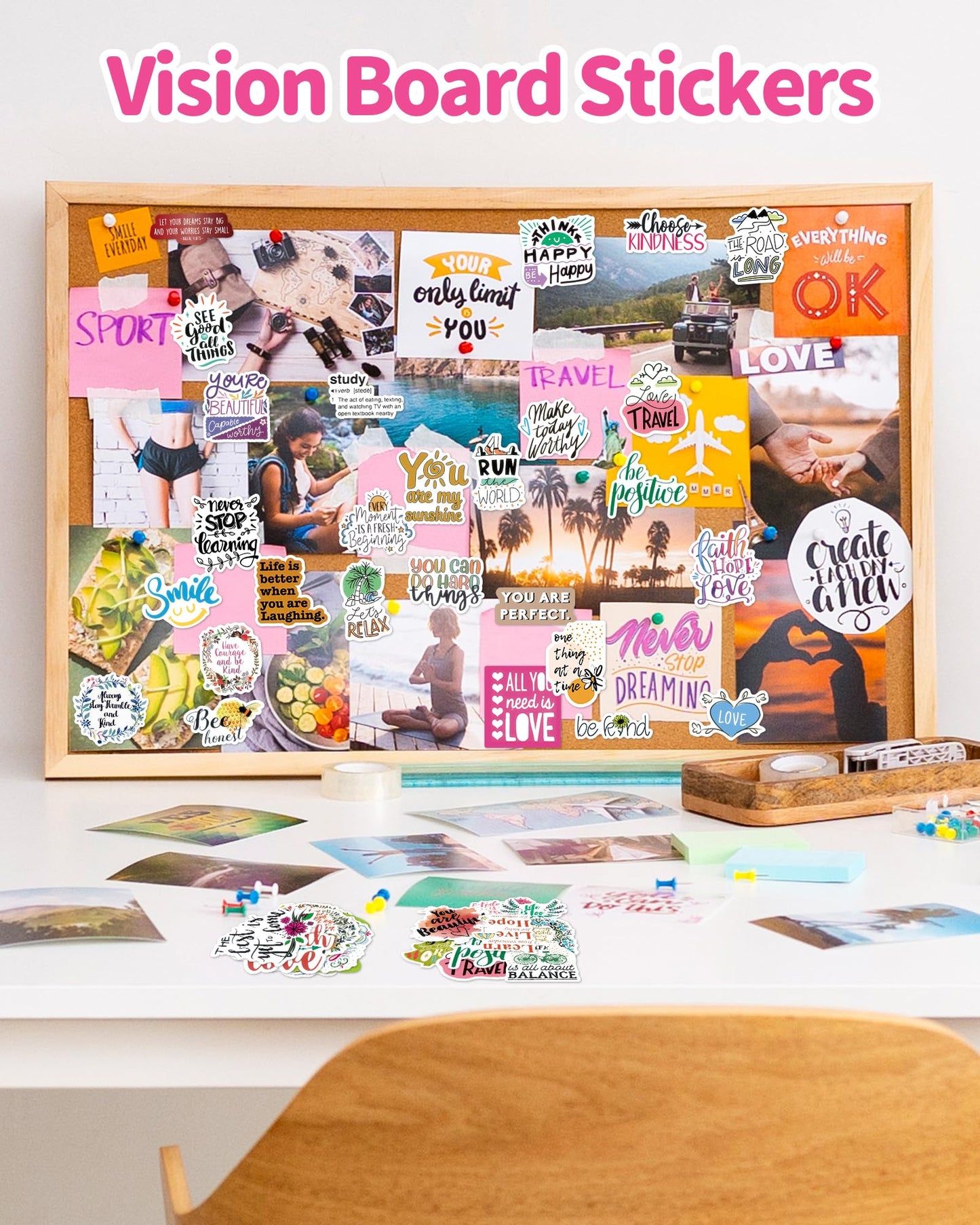 300 PCS Inspirational Stickers for Adults, Scrapbook Vision Board Supplies Motivational Stickers for Water Bottles Laptop, Positive Mental Health Quote Vinyl Stickers for Teens Kids Teachers Students
