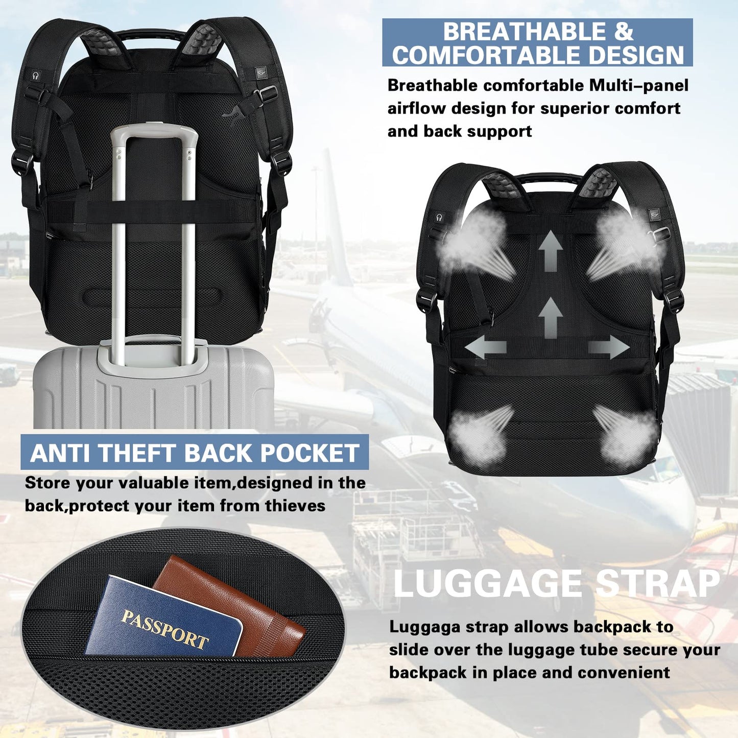 18.4 Laptop Backpack for Men, 60L Extra Large Gaming Laptops Backpack with USB Charger Port,TSA Friendly Flight Approved RFID Anti-Theft Pocket Heavy Duty Computer Bag Backbag,21.2*15.5*11.5 inch Grey