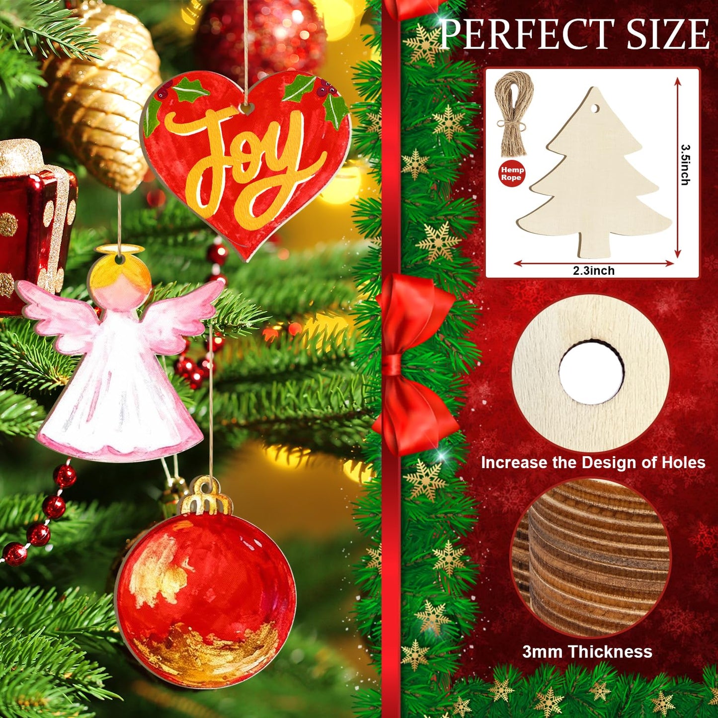 80PCS Wooden Christmas Ornaments to Paint, 8 Styles DIY Blank Unfinished Wood Reindeer Santa Claus Christmas Tree Ball Snowman Snowflake Angel Cutouts Ornament for Crafts Winter Hanging Decorations