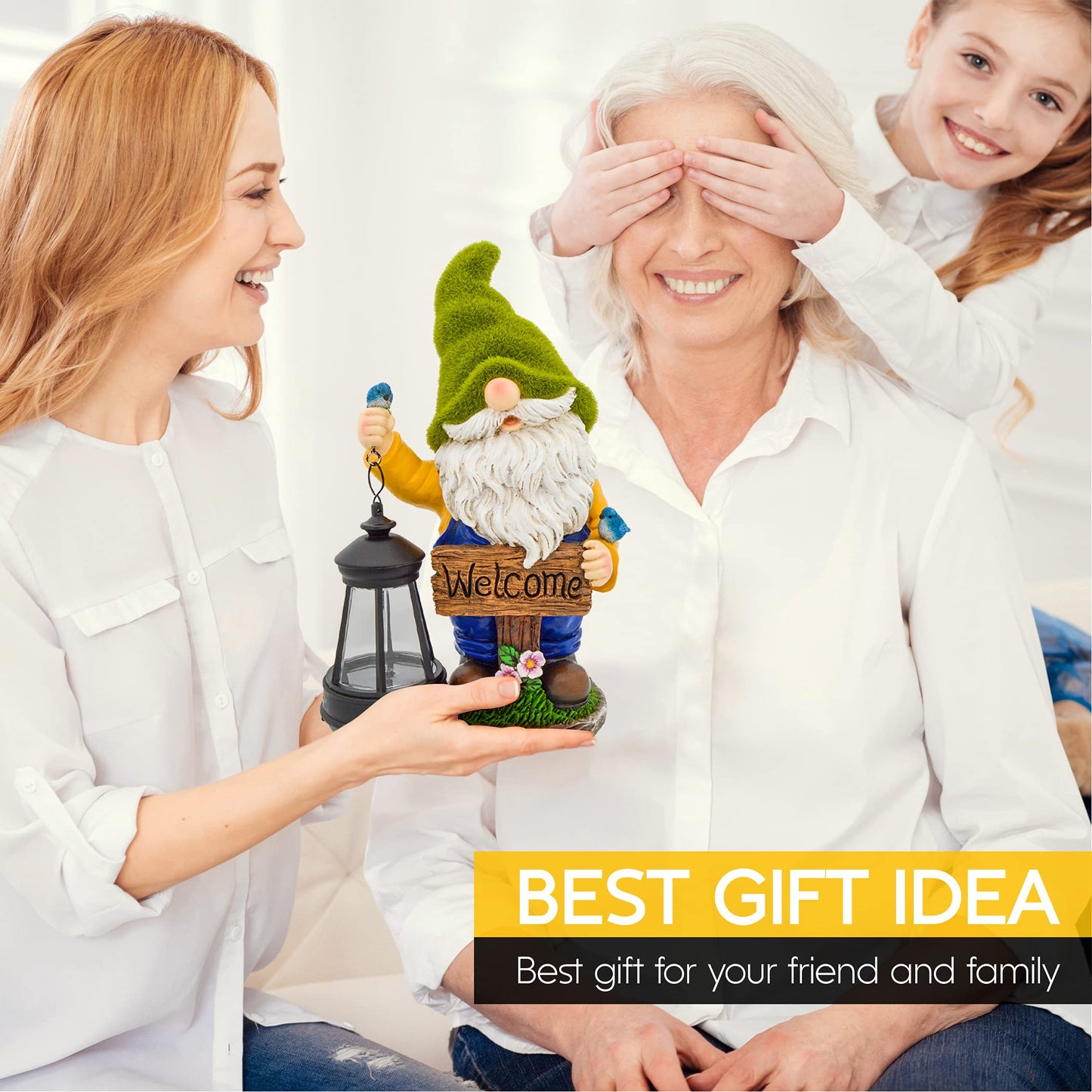 Olekki Christmas Garden Gnomes Outdoor - Flocked Gnome Statue Holding Lantern with Solar LED Lights | Gnomes Garden Decorations for Patio, Yard, Lawn Ornaments - Gnome Gifts