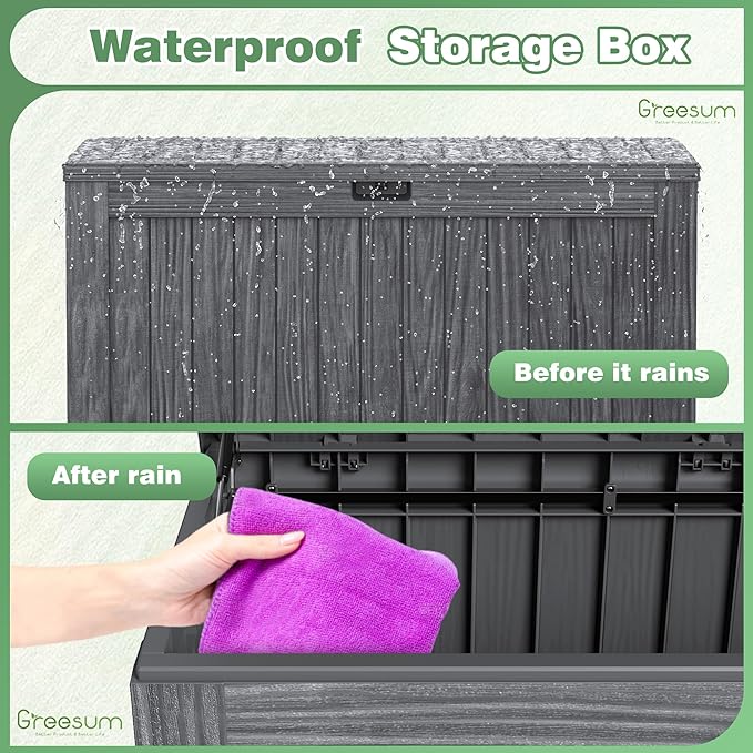 Greesum Outdoor Storage Box 120 Gallon Storage Bin with Lid for Patio Furniture, Garden Tools, Pool Supplies, Lockable, Waterproof and UV Resistant, Gray