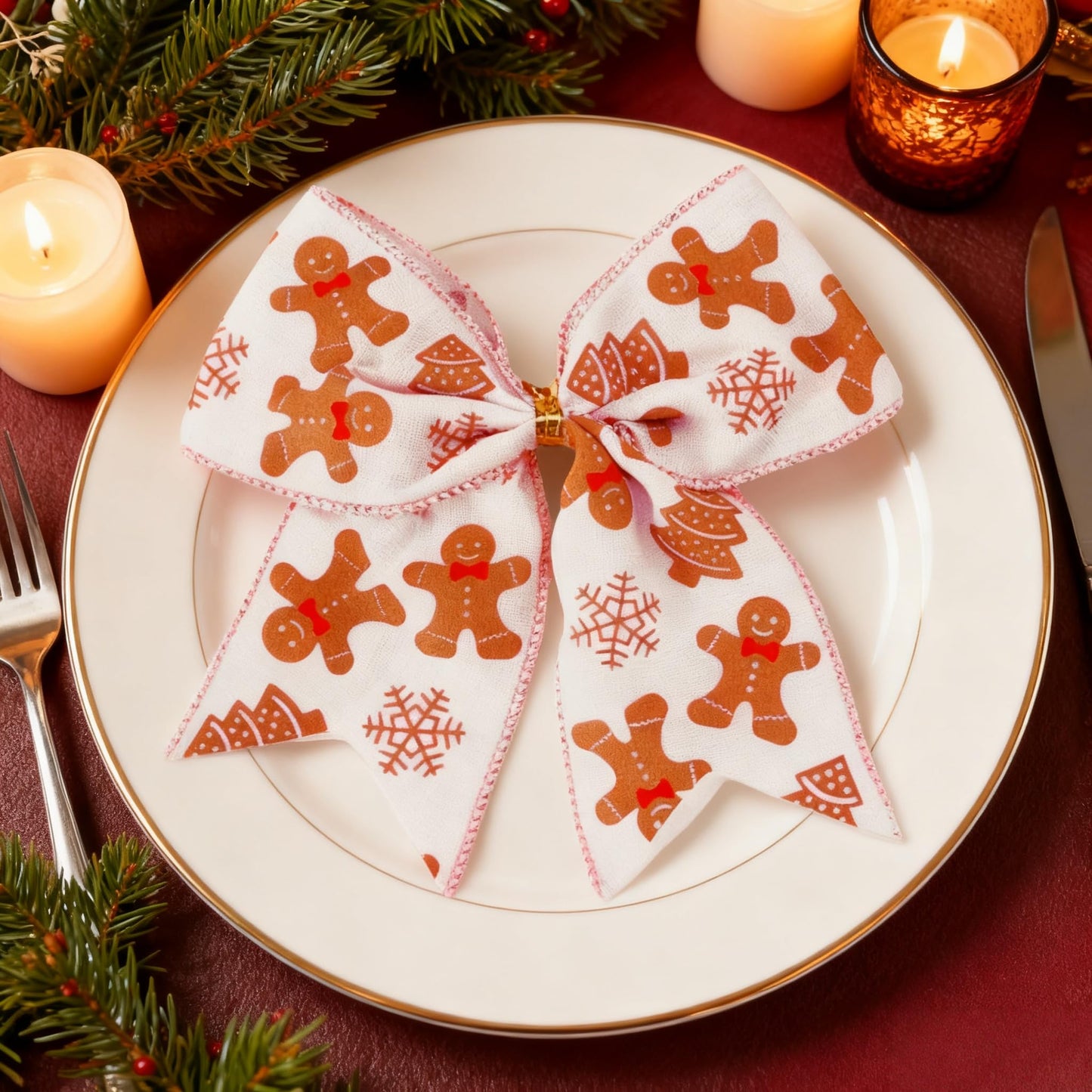 Meseey 12 Pcs Gingerbread Man Bow Ornaments 6 Inch Large Brown and White Christmas Tree Bows for Xmas Garland Wrapping Holiday Party Decor