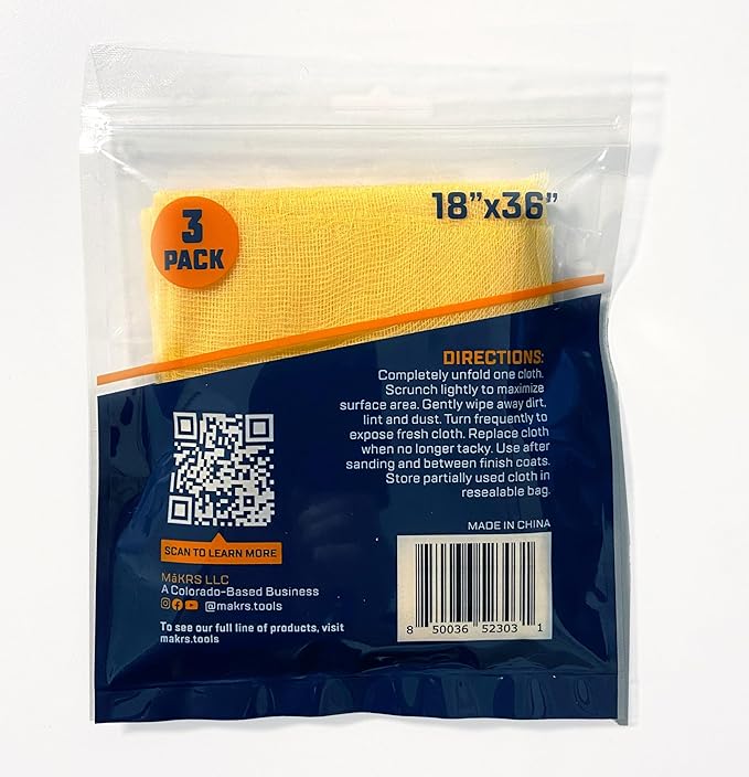 MāKRS 18" x 36" Pro-Tack Tack Cloth, Remove and Trap Dust Particles, 100% Cotton