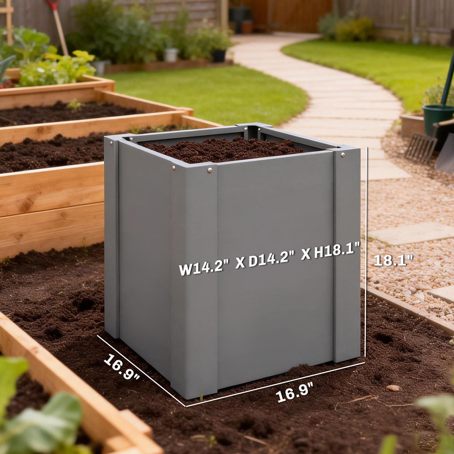 Outsunny Galvanized Tall Outdoor Planter Metal Square Large Planter Box with Open Bottom and Gloves for Vegetables, Flowers, Herbs, Outdoor Plants, 1.4 x 1.4 x 1.5 ft, Gray