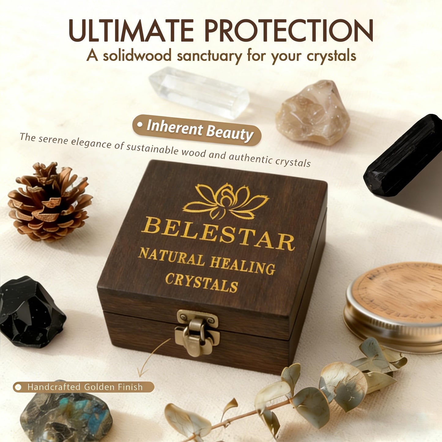 BELESTAR Premium Rose Quartz Crystal Set for Love, Healing & Harmony - Large Raw Stones Energy Alignment Kit with Wooden Gift Box & Guidebook
