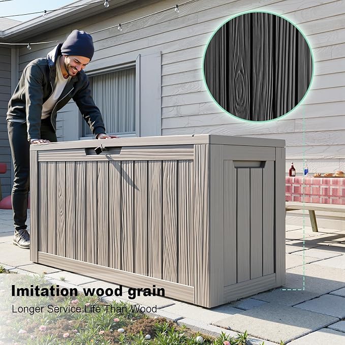 DRATO 80 Gallon Large Deck Box, Outdoor Storage Box for Patio Furniture, Patio Cushions, Gardening Tools, Pool Supplies 480lbs Weight Capacity,Waterproof Resin Storage Boxes(Gray,80 Gallon)