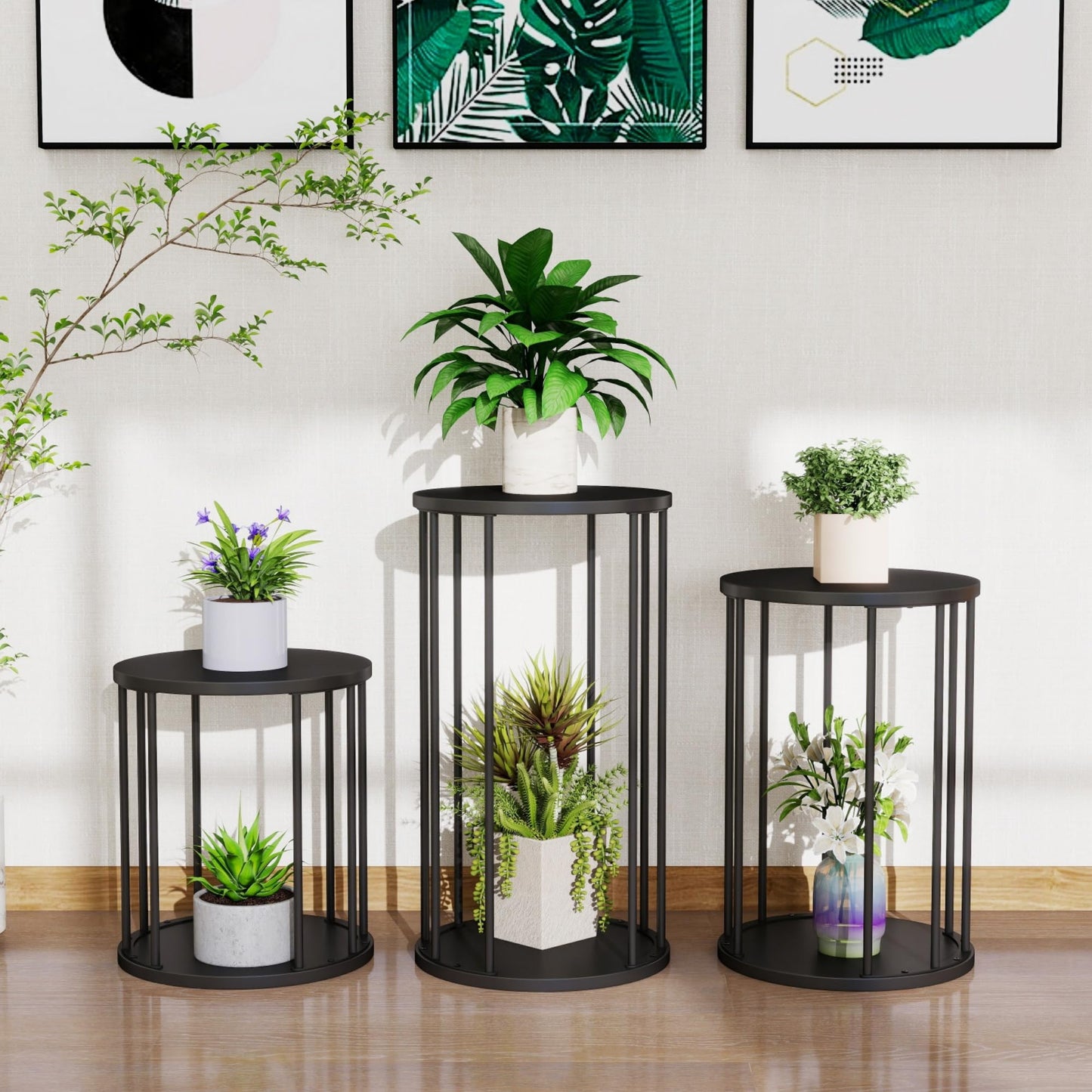 Leinade Plant Stand Indoor,small plant stool,Flower Pot Corner stand holder,Mid Century Heavy Duty Metal Tall Home Decor,Modern Round End Table,Small Rustic Display Stand for Living Room,Bedroom(Black,14In)