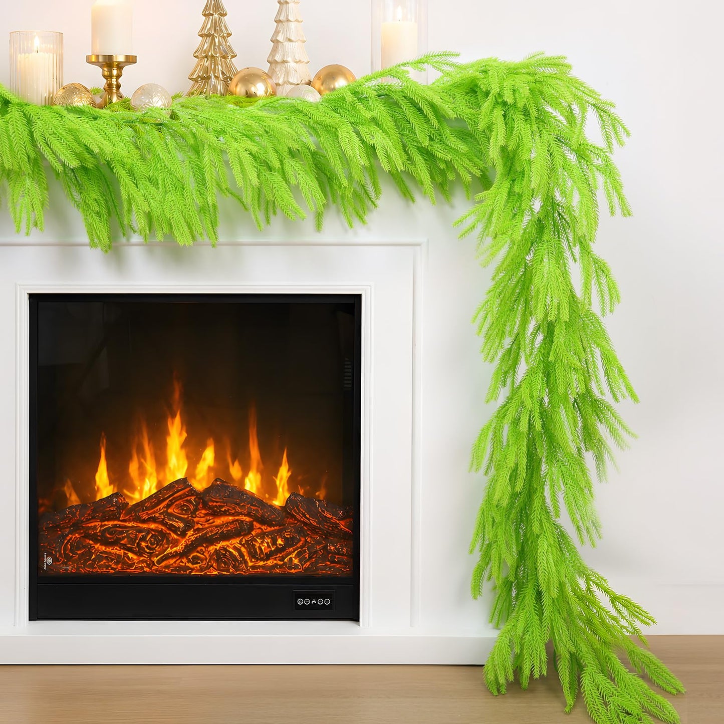 N&T NIETING Christmas Garland Norfolk Pine Garland Real Touch Artificial Christmas Lime Green Xmas Garland for Mantle,Table Holiday Fireplace Staircase Indoor Outdoor Christmas Decorations (9 FT)
