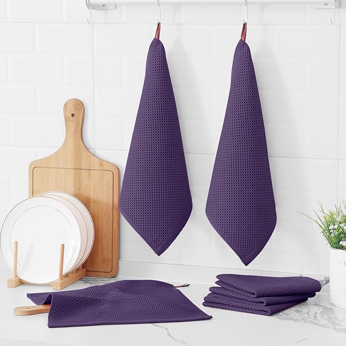 Kitinjoy 100% Cotton Kitchen Dish Cloths, 6 Pack Waffle Weave Ultra Soft