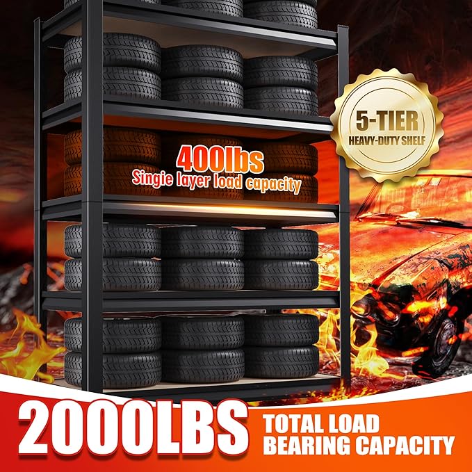 Set of 2 Garage Shelving-2050LBS 5 Tier Storage Shelves,Adjustable Heavy Duty Metal Shelving Unit and Storage Large Rack,Utility Steel Shelf For Shop Warehouse Industrial Pantry Basement 71"x35"x16"