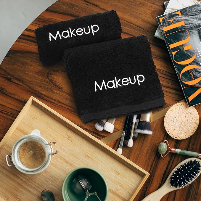 Panelee 12 Pcs Makeup Washcloths Bulk 13 Inch Black Makeup Towels Cotton Face