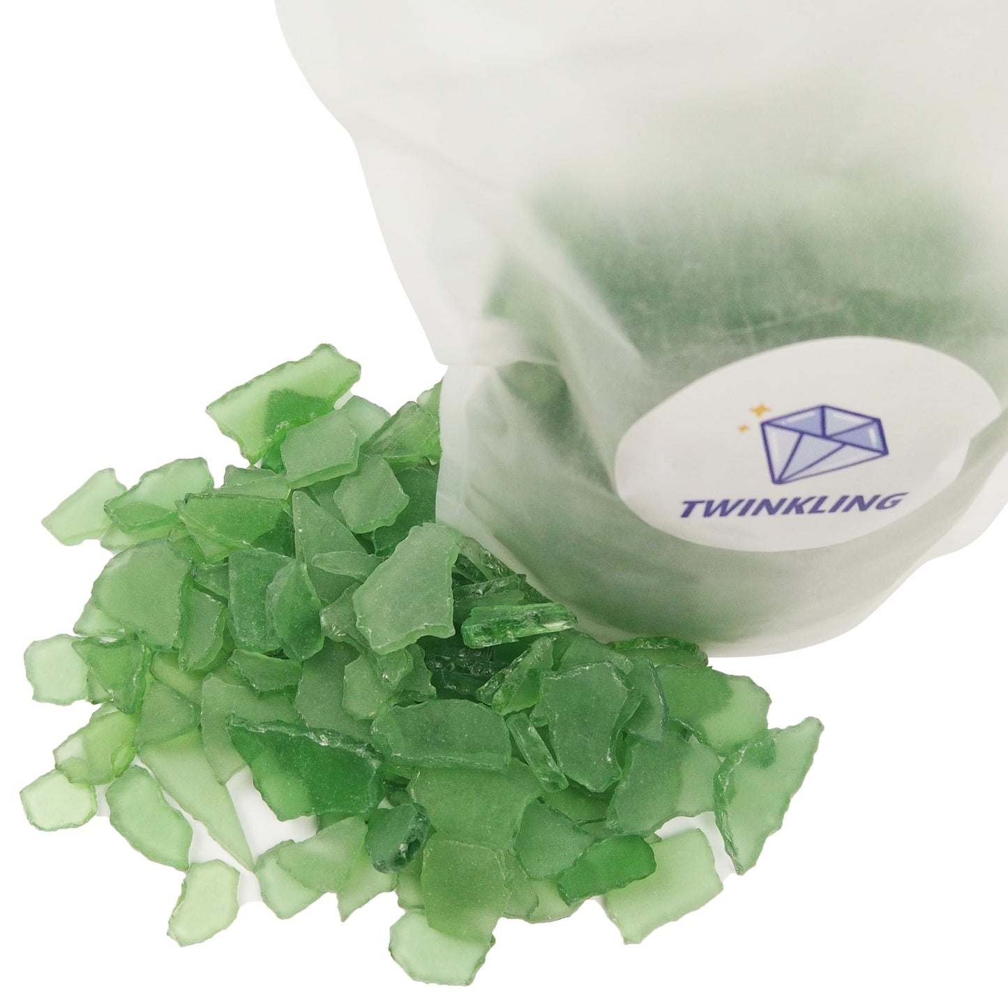TWINKLING Real Sea Glass, Crushed Glass, Beach Glass for Crafts & Vase Fillers – Smooth Edges, Bulk Art Glass for Home Decor, Nautical DIY & Beach-Themed Events, 370g/13oz, (Green)