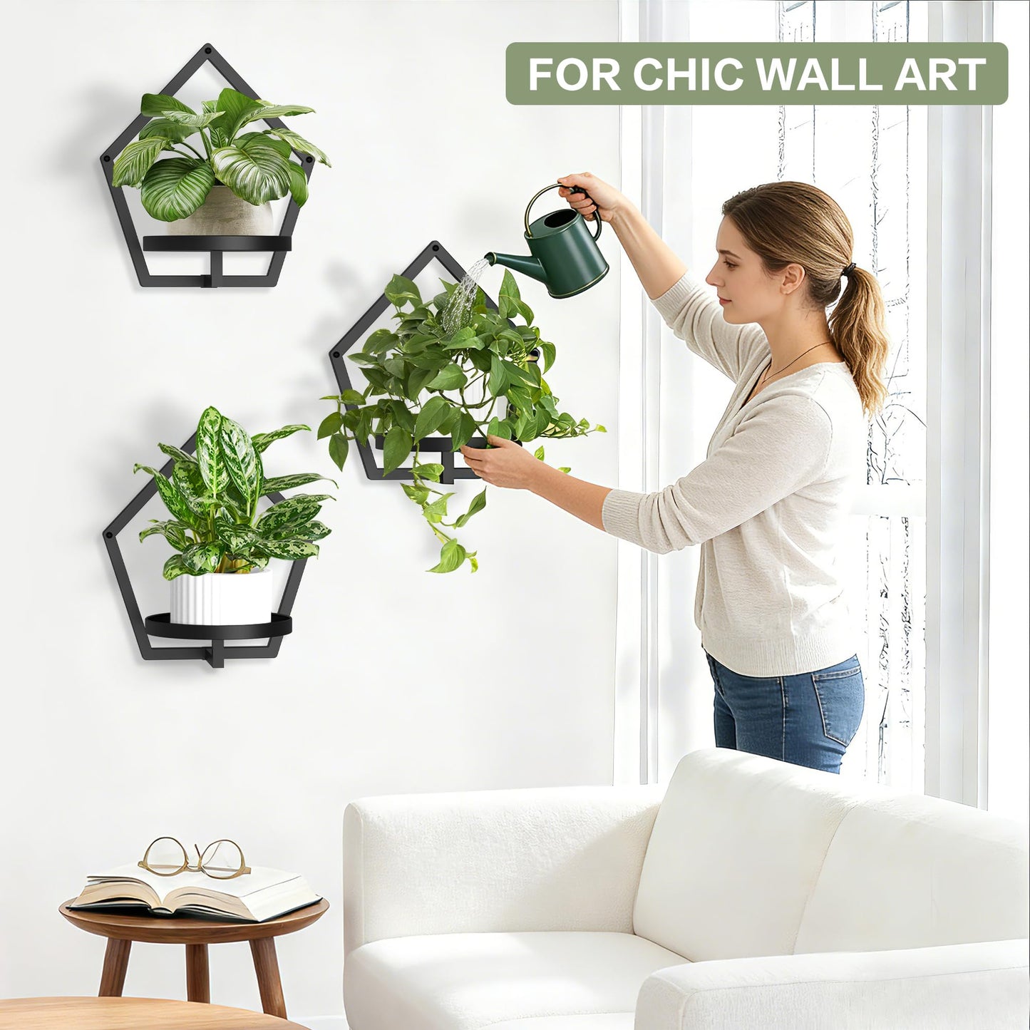 JOPBENG 3 Packs Wall Hanging Planters for Indoor Plants, 7.9inch Metal Wall Plant Holder Hanger Wall Decor, Wall-Mounted Hanging Planters Window Plant Shelves Outdoor(Black)