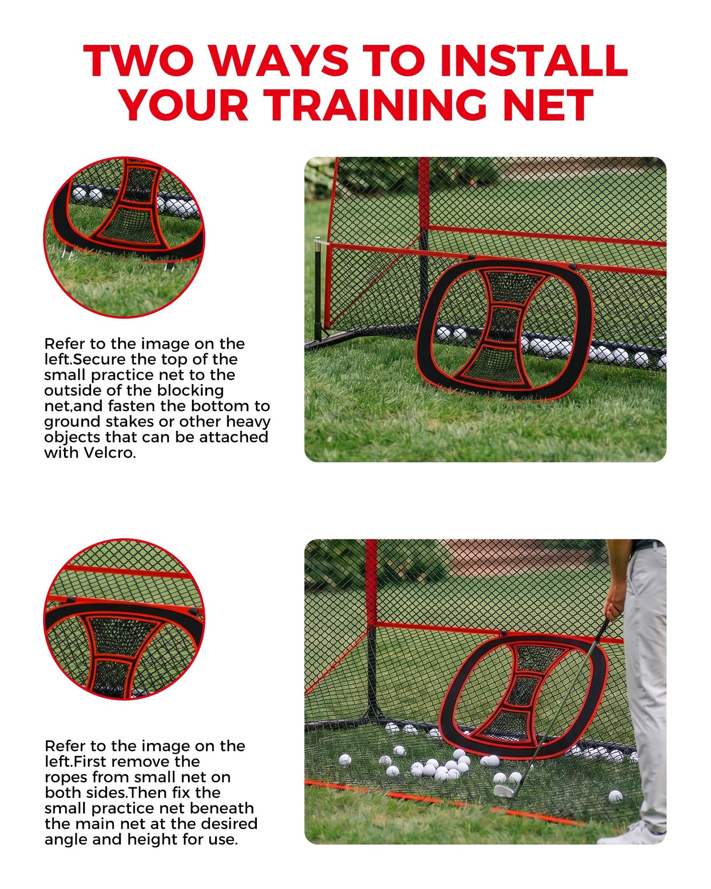 Golf Practice Net Set 10x7.5FT, Heavy Duty Golf Hitting Net for Backyard & Indoor Training, Golf Swing Practice Net with Ball Return System, Extended Top Barrier, Target Cloth & Carry Bag.
