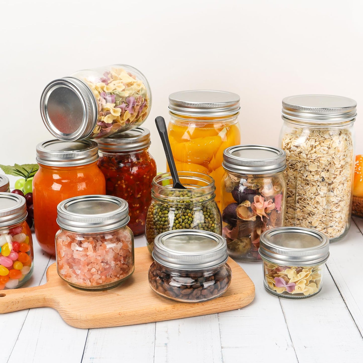 DHSBTLS Glass Regular Mouth Mason Jars, 24 Pack 10 oz Glass Canning Jars with Silver Aluminum Lids and Bands, Airtight Jars for Food Storage, Canning, Overnight Oats, Fermenting, Pickling, Decor