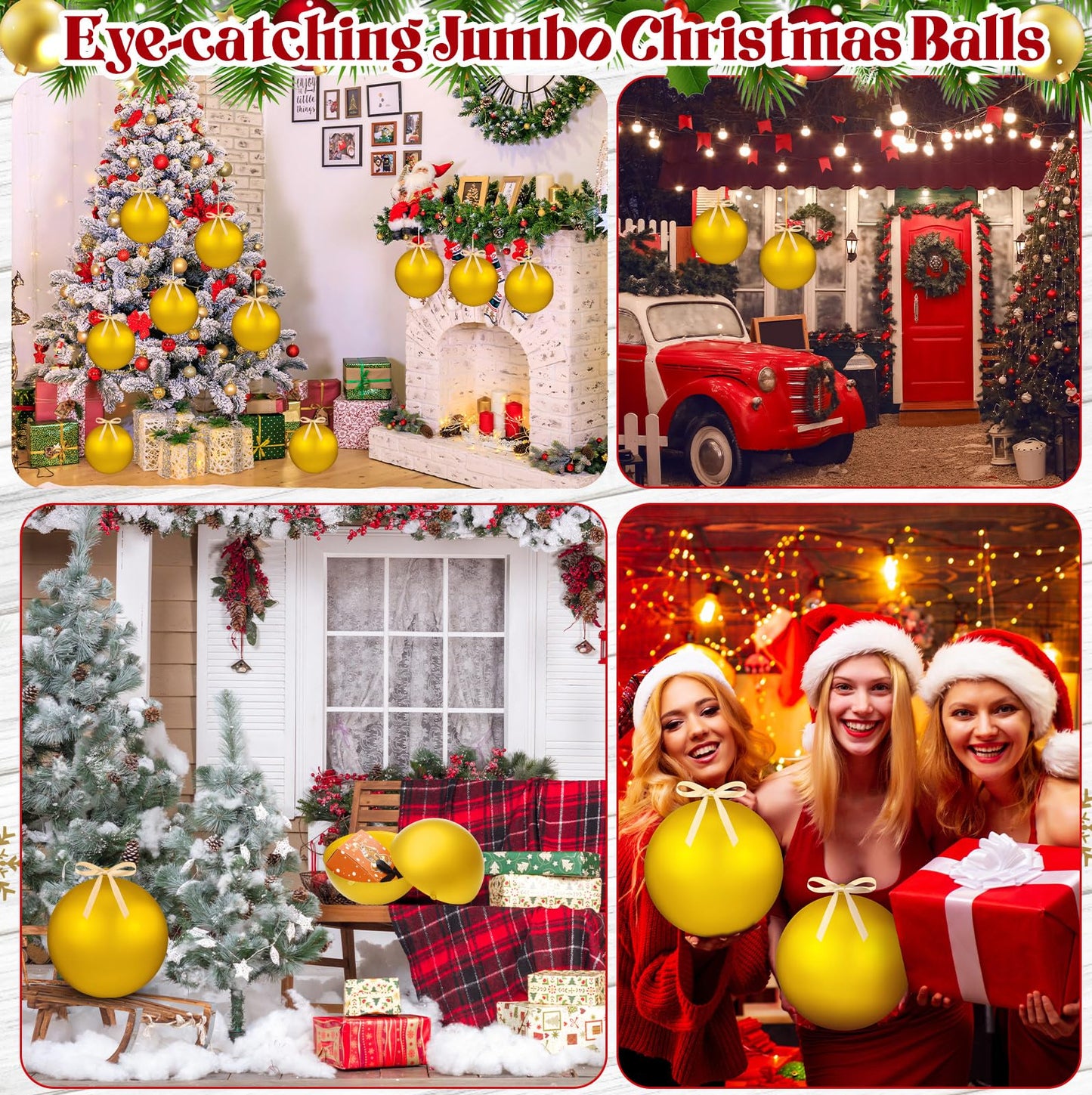 Zubebe 2 Pcs 8" Giant Fillable Christmas Ornaments with Ribbons Oversized Plastic Xmas Balls for Outdoor Lawn Yard Decor, Tree Hanging, Holiday Gifts(Matte Gold)