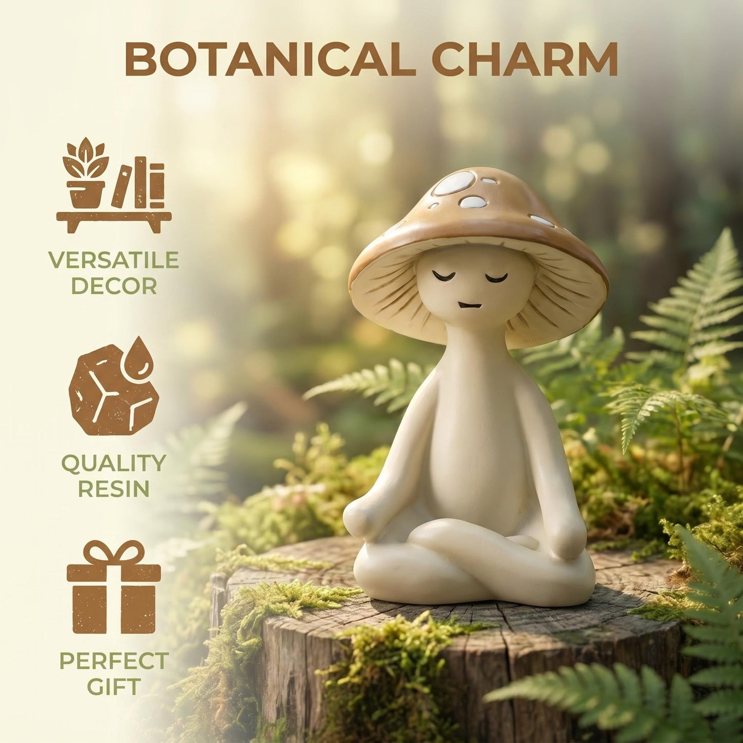 Seyorakus Meditation Mushroom Figurine Resin - Yoga Mushroom Statue for Desk Shelf Garden Decor, Cute Zen Mushroom Sculpture Figurine for Home Office Patio Decoration Gift