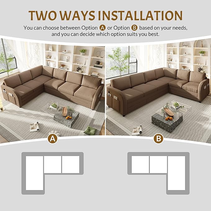King Size Sleeper Sofas Convertible Couches, Oversized 6-Seat Sectional Sofa