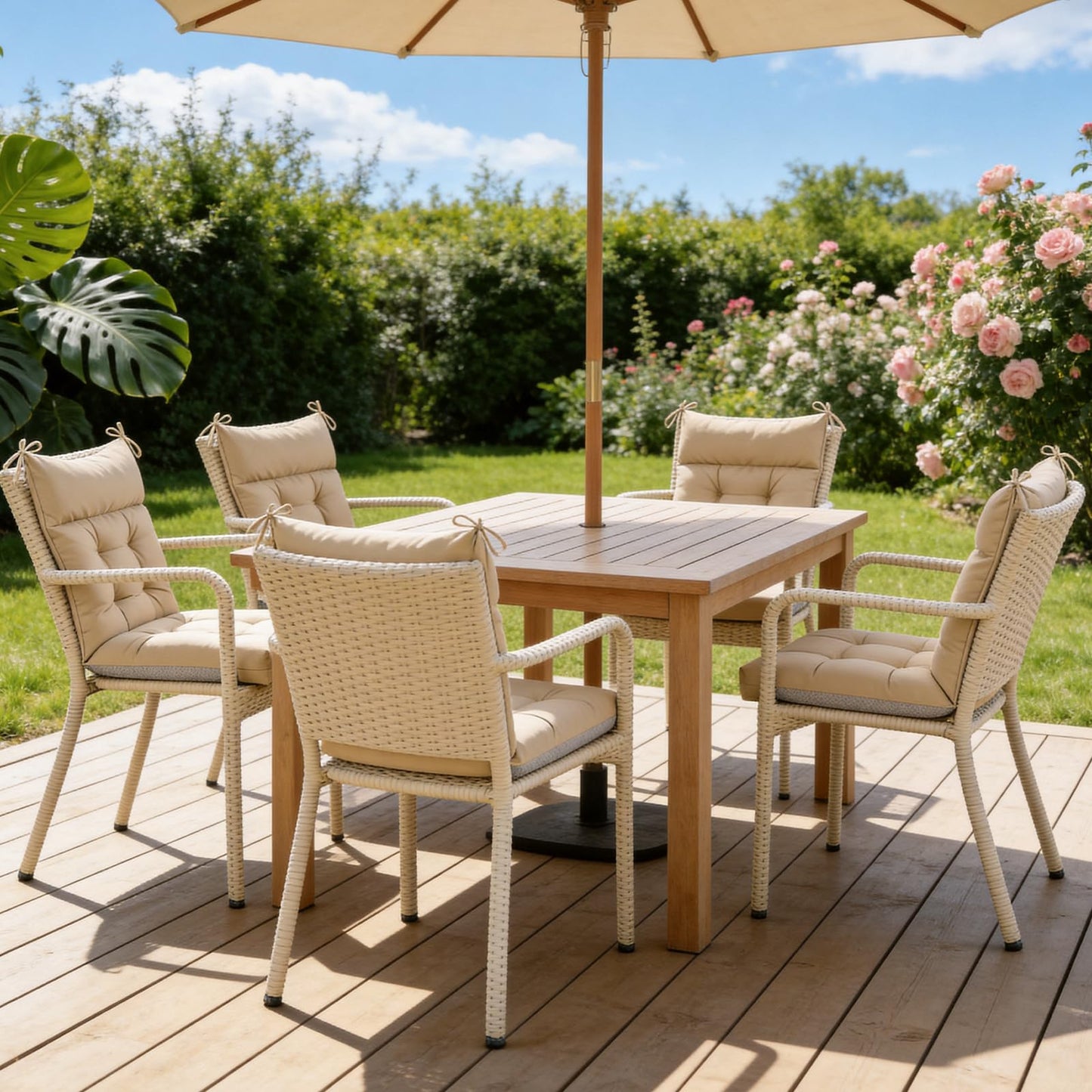 Gleom 4 Pcs Outdoor Patio Chair Cushions, Thick Seat Pads for Garden Furniture, Waterproof Non Slip Chair Cushions with Ties, Replacement Cushion Set for Porch, Yard, Balcony-Brown