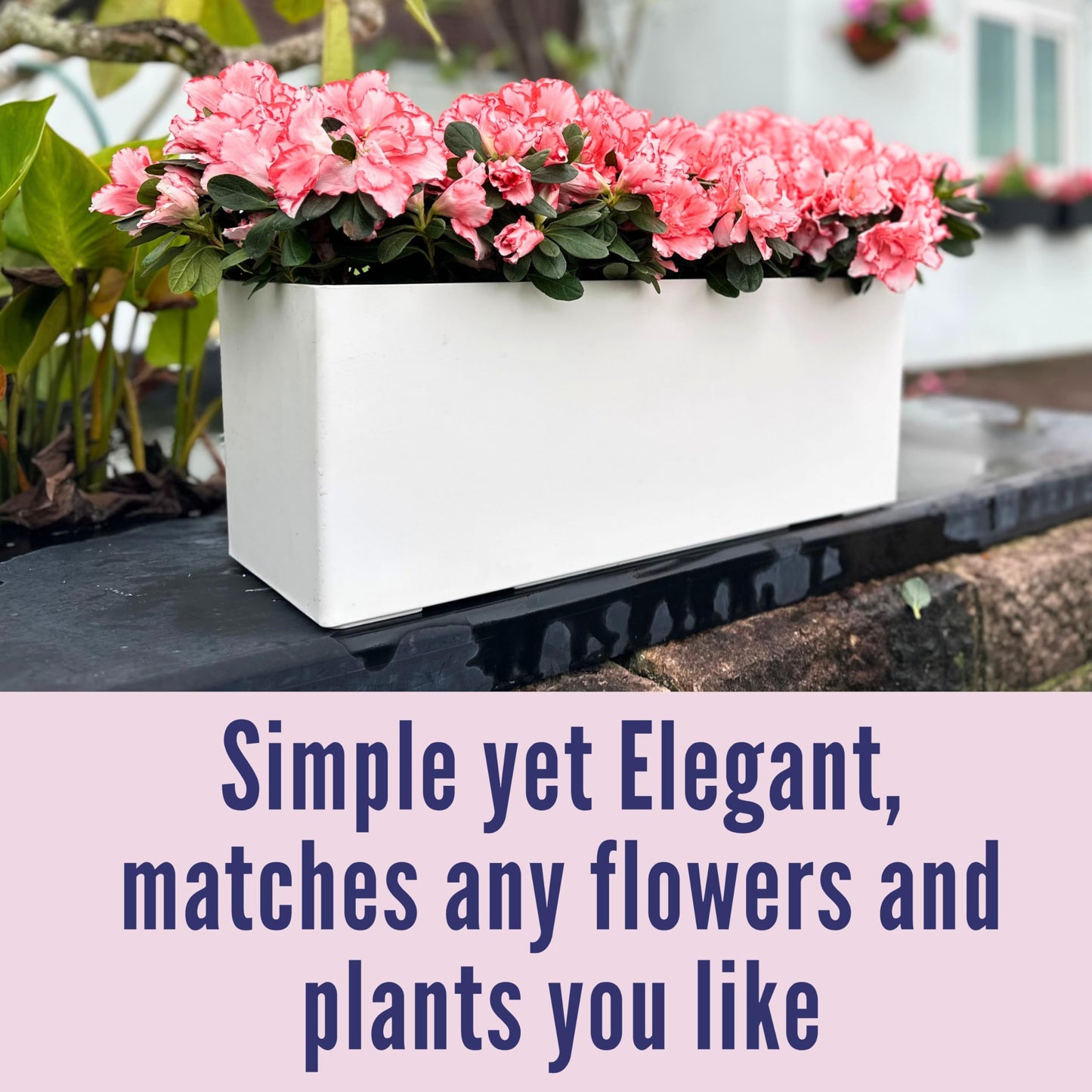 LaLaGreen Outdoor Wall Planters (14 Inch, 4 Pack) White Self-Watering Wall Mounted Flower Boxes, Rectangular Window Box Hanging Planters Plastic Containers Pot Indoor Herbs Modern Home Garden Decor
