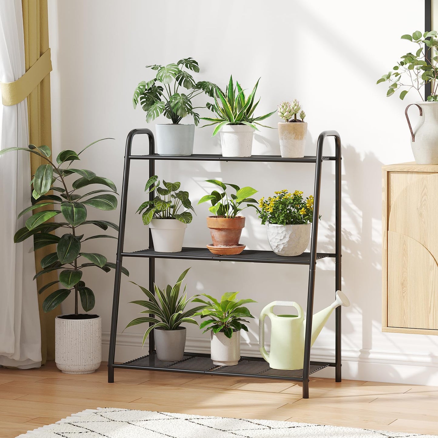 Kitsanery Metal Plant Stand Indoor Outdoor for Multiple Plants,3 Tier Plant Shelf,Large Heavy Duty Flower Holder Ladder Plant for Living Room, Patio, Balcony (Black)