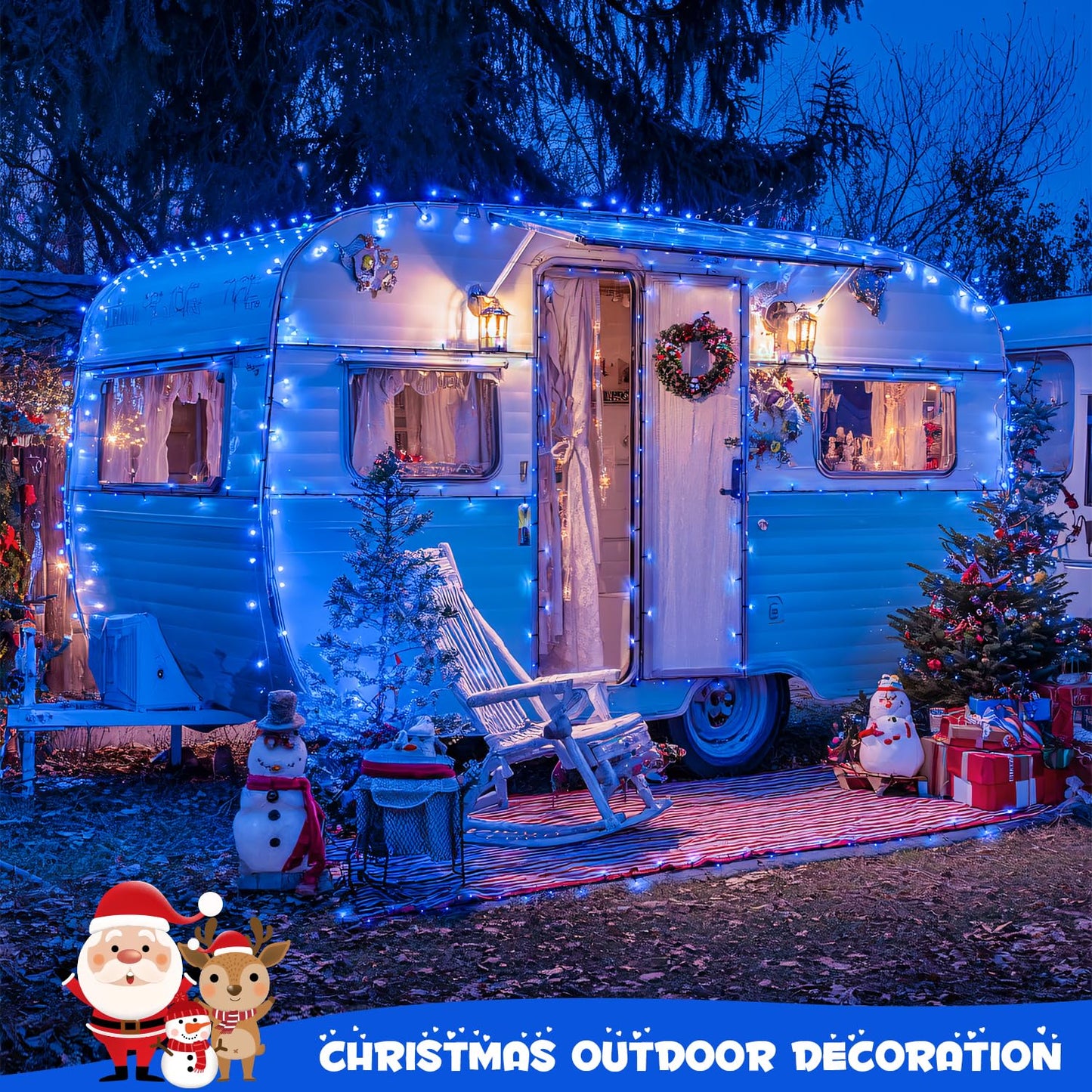 JMEXSUSS 2 Pack 100 LED Blue Christmas Lights Battery Operated, Each 33 FT Blue String Lights Indoor Outdoor Waterproof,Christmas Tree Lights with Remote for Garden Porch Yard Decor