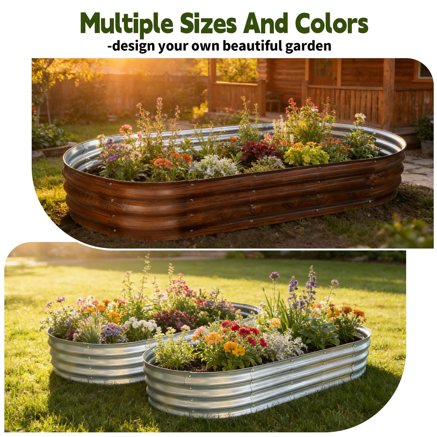 Vivagarden Galvanized Raised Garden Bed Outdoor, Large Raised Bed for Gardening, 6x3x1ft Oval Metal Planter Box for Vegetables, Fruits, Flowers, Silver