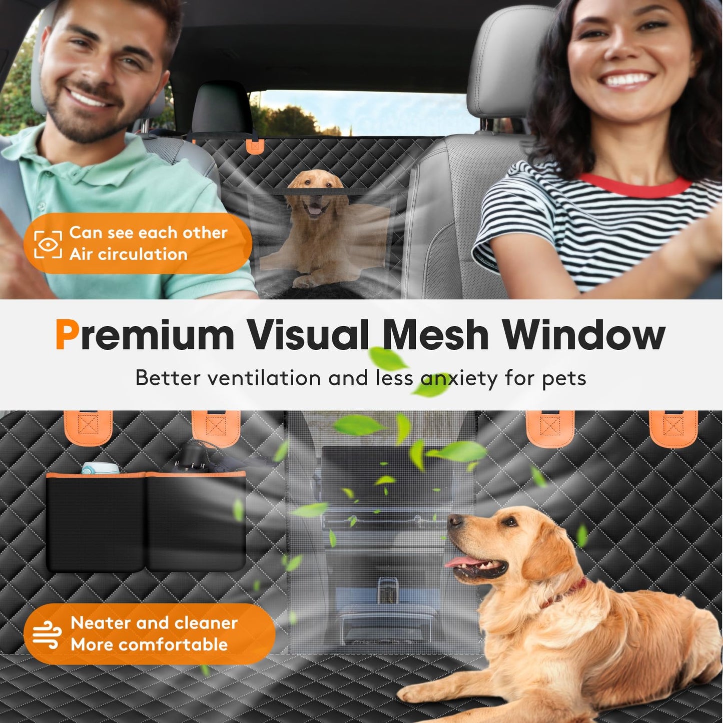 JOEJOY Dog Car Seat Cover Dog Hammock for Car Back Seat With Mesh Window and Side Protection, Rear Seat Covers Back Seat Cover Scratch Proof Nonslip Dog Seat Protector Cover For Most Cars/SUV (Black)