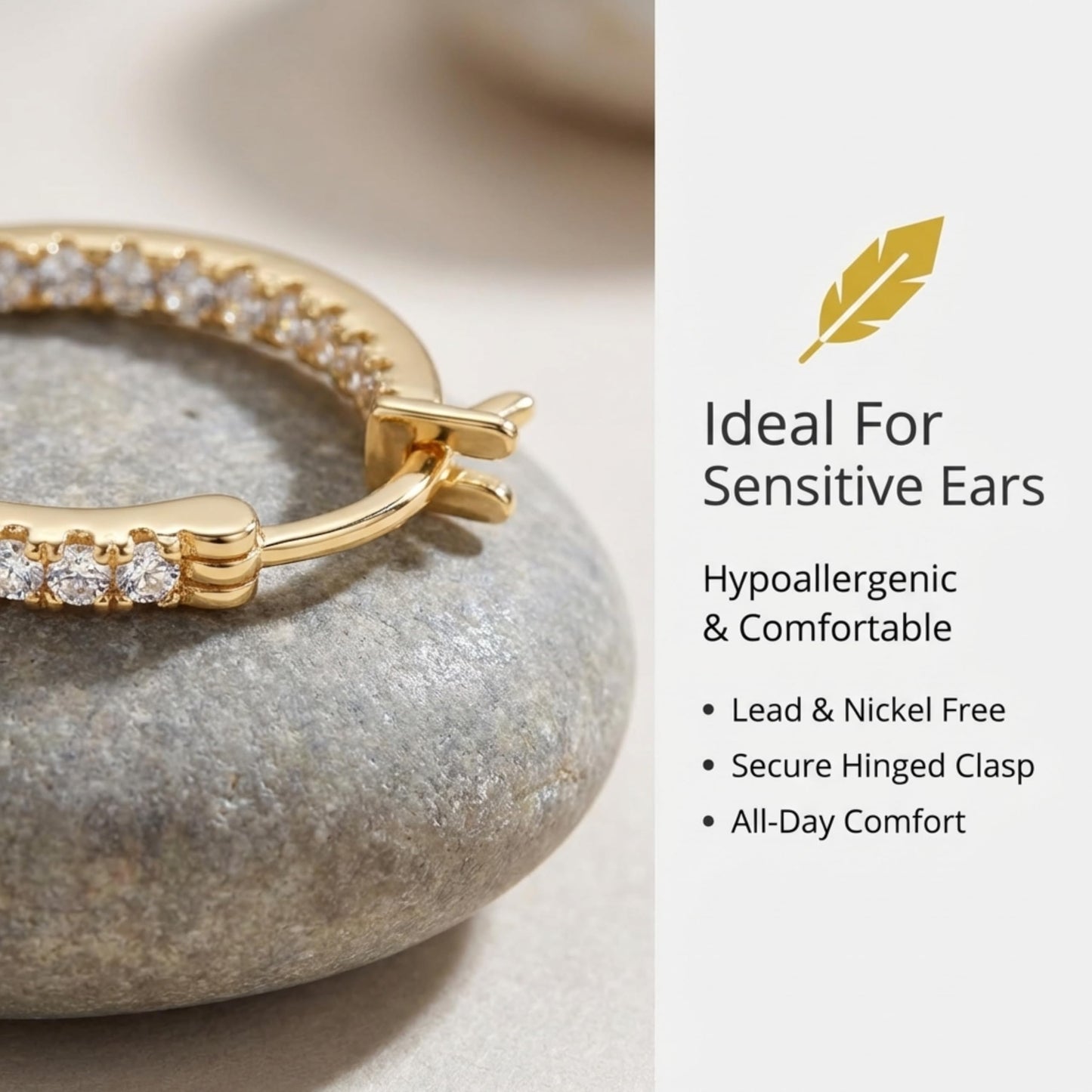 Suiune 14K Yellow Gold Hoop Earrings for Women, Hypoallergenic Dual-Sided Cubic Zirconia Hinged Hoops Jewelry for Woman, 2mm x 30mm
