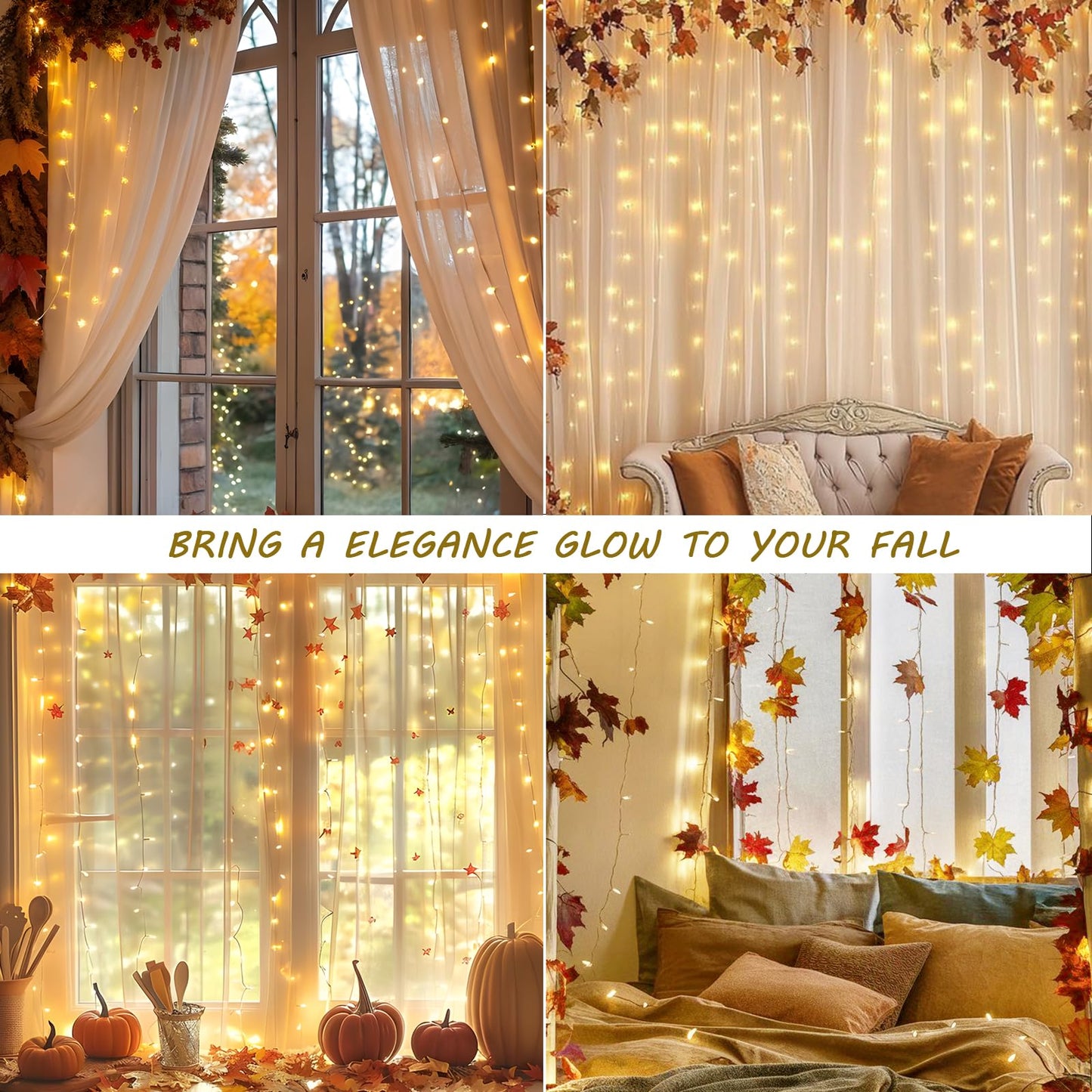 HEYFUNi Curtain Lights,13ftx6.5ft Safety Window Curtain Icicle String Lights 30V 8 Modes for Christmas Wedding Party Family Patio Lawn Decoration(Warm White)