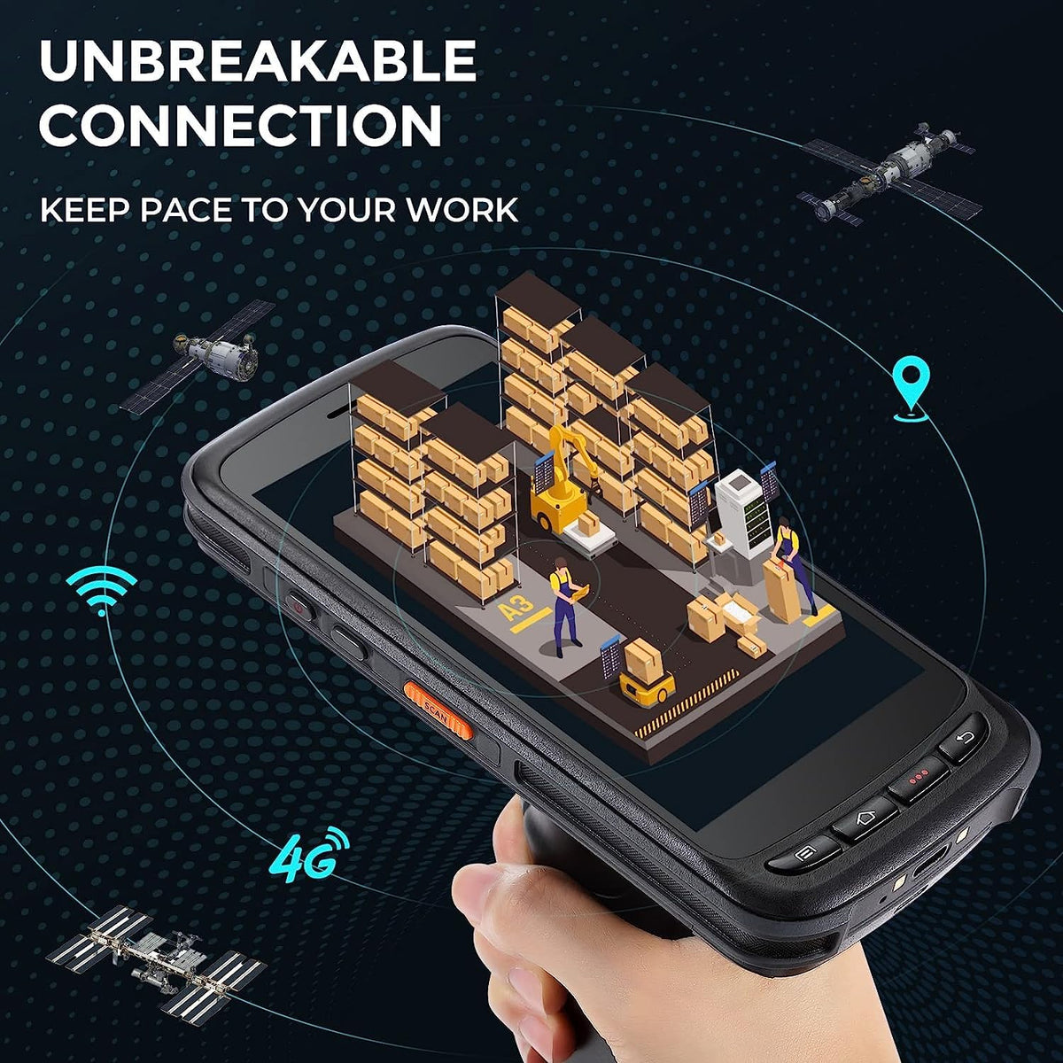 MUNBYN Android Barcode Scanner Full Screen, 8000mAh Mobile Computer, 1D/2D QR Zebra SE4710 Engine, Handheld Android 13, PDA for WMS, 4G Wi-Fi Inventory Bar Code Scanner
