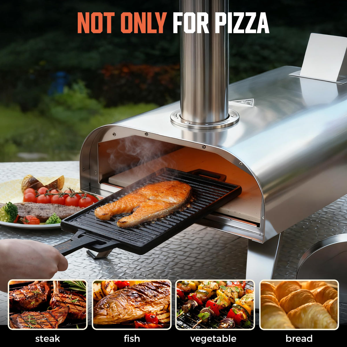 BIG HORN OUTDOORS 12" Multi-Fuel Pizza Oven, Portable Outdoor Pizza Oven, Wood Fired & Propane Gas, Pellet Pizza Maker with Pizza Stone