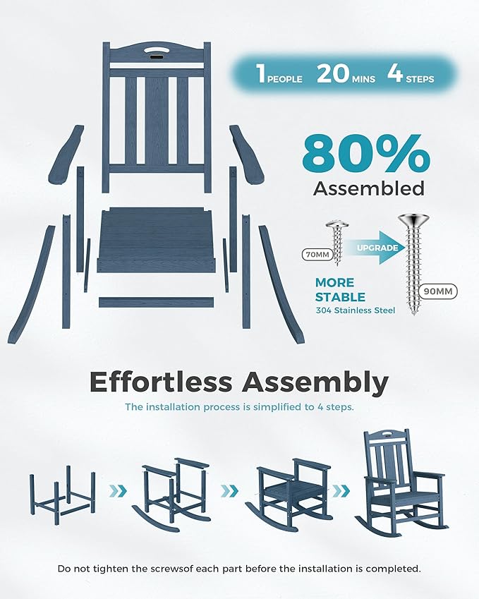 Ciokea Oversized Outdoor Rocking Chairs Set of 4, 380lbs Heavy-Duty Large Patio Rocker, High Back Cozy Porch Chairs, Weather Resistant Patio Rocking Chairs for Outside, Fire Pit, Deck, Slate Blue