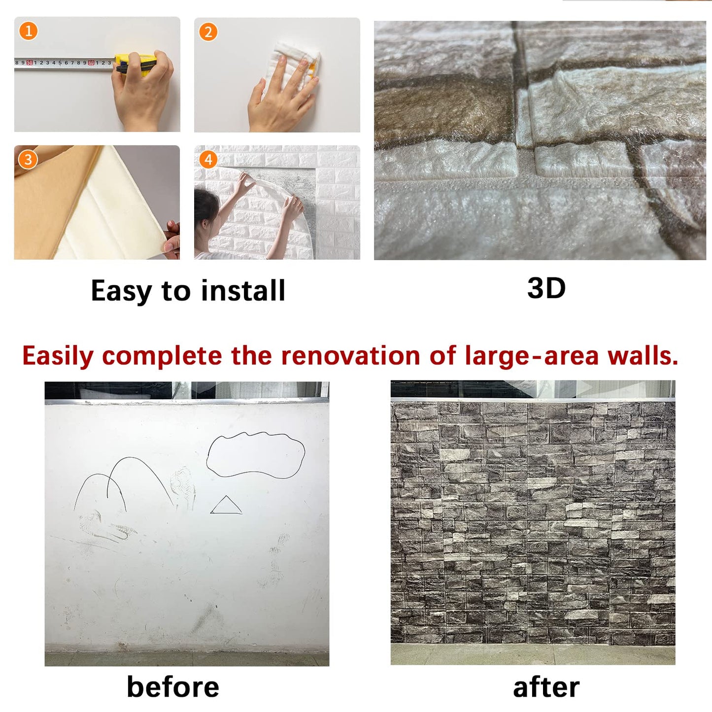 20PCS 3D Wall Panels Peel and Stick Foam 3D Brick Wallpaper Peel and Stick Faux Stone Wall Panel Self-Adhesive Wallpaper (20PCS, Rock Color)