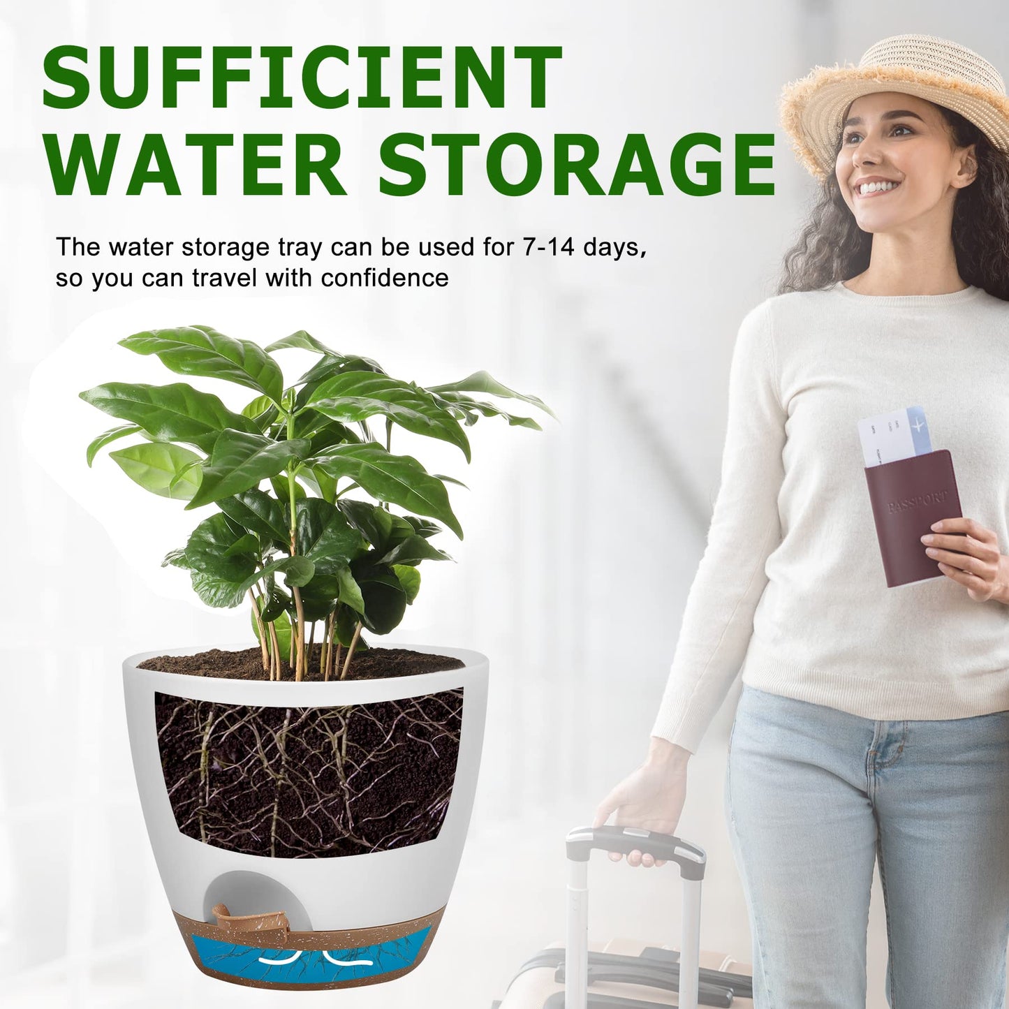 QRRICA Plant Pots 10/9/8/7.5/7 Inch Self Watering Pots, Set of 5 Plastic Planters with Drainage Holes and Saucers,Plastic Flower Pots,Nursery Planting Pot for Indoor Out Door Plants(White)