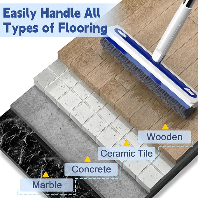 4-in-1 Floor Scrub Brush with Long Handle V-Shaped Crevice Brush Floor Scrubber