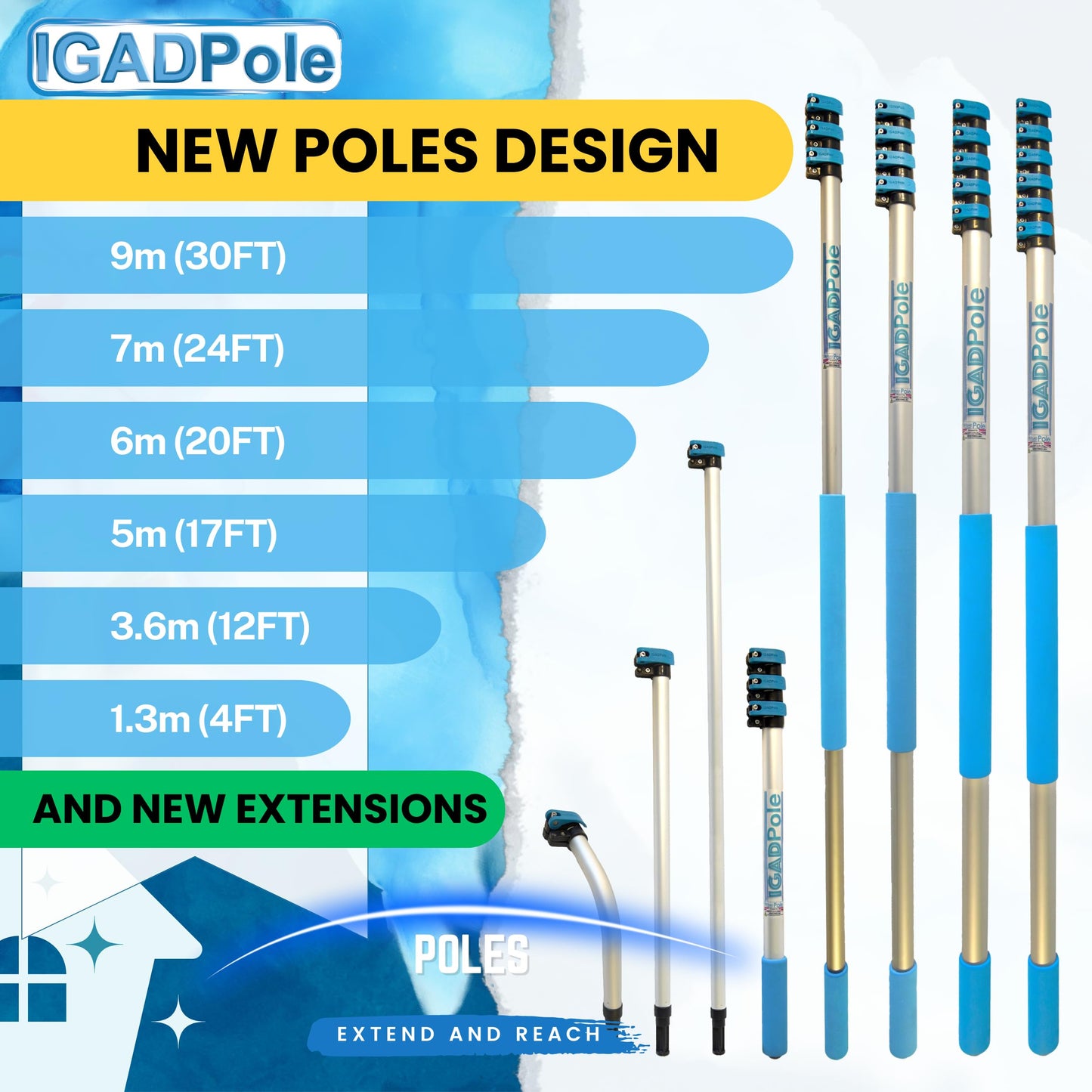 18ft Window Squeegee with Extension Pole, Window Cleaner Tool with 3-Stage Telescoping Pole, Window Cleaning Kit with 5-12ft Pole & Microfibre Cloths & Blades Replacements & Angle Adapter