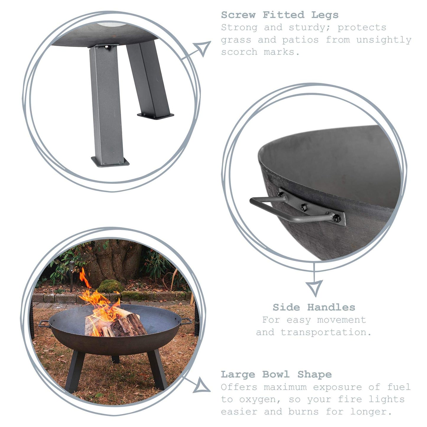 Harbour Housewares 75cm Cast Iron Fire Pit - Outdoor Garden Fire Bowl Frazier Garden Patio Heater Stove for Wood Logs, Charcoal Burning, BBQ, Camping Firepit