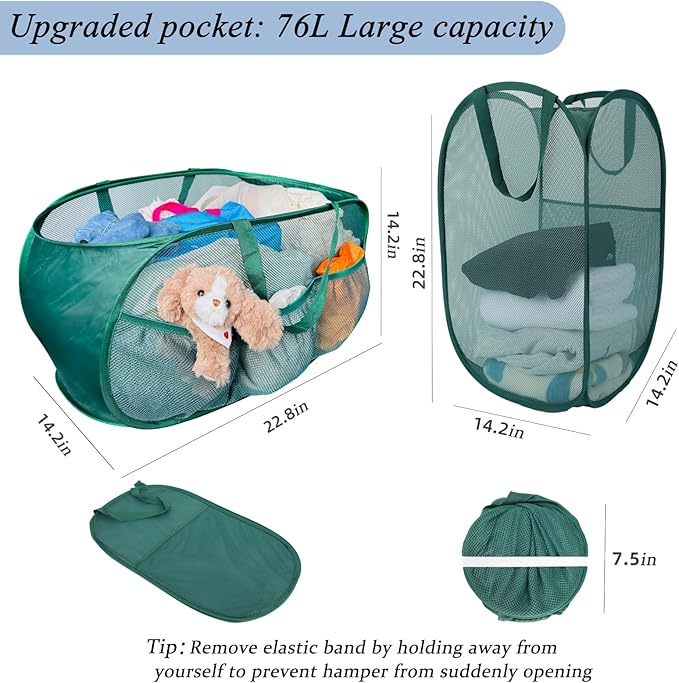 Collapsible Laundry Basket 2 pack, Mesh Pop Up Laundry Hampers