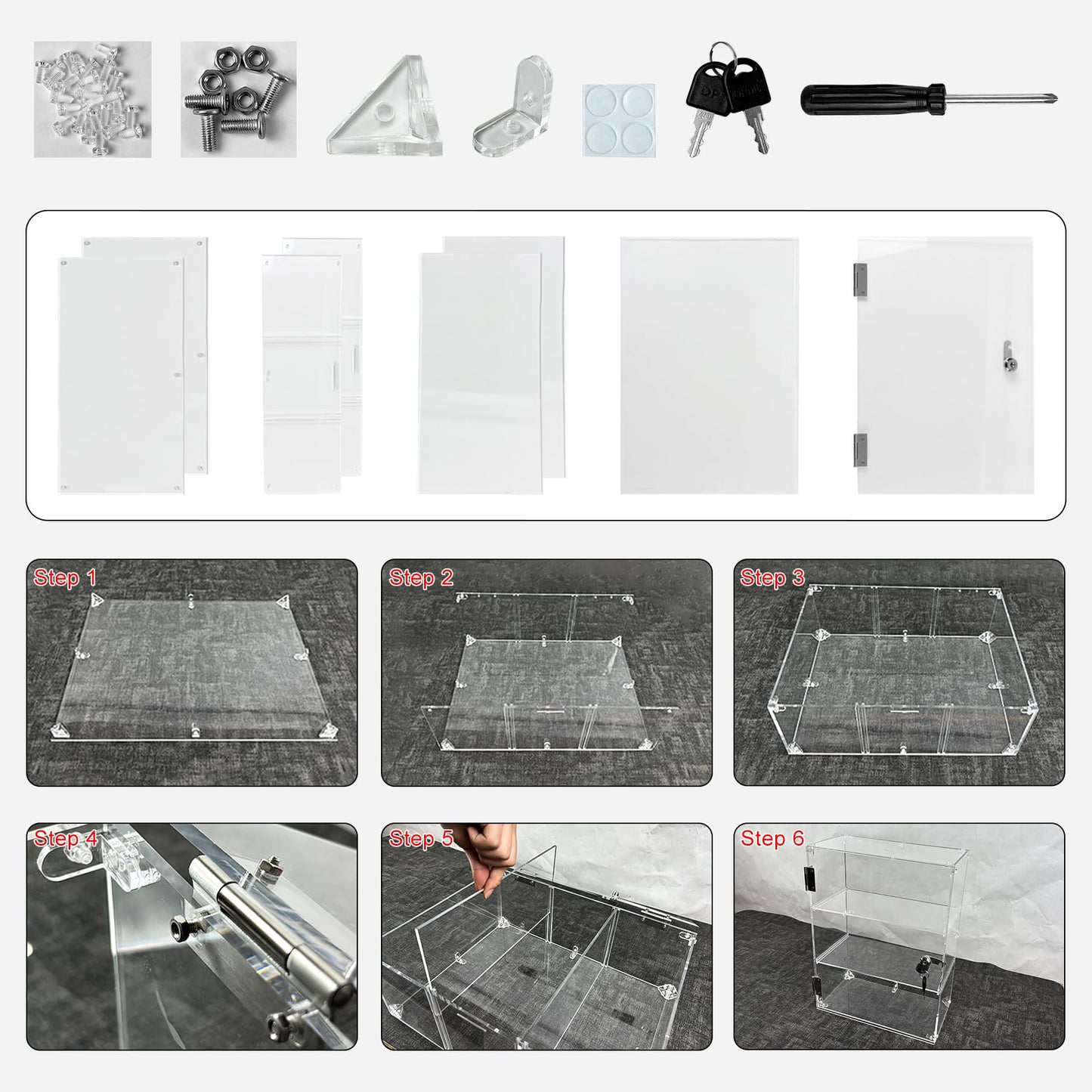 5 Shelf Acrylic Display Case with Lock,Clear Acrylic Box,Retail Display Case for Collectibles,Used to Store Collectibles, Jewelry, valuables, etc.-Safe and Orderly. (Transparent, Layer 5)