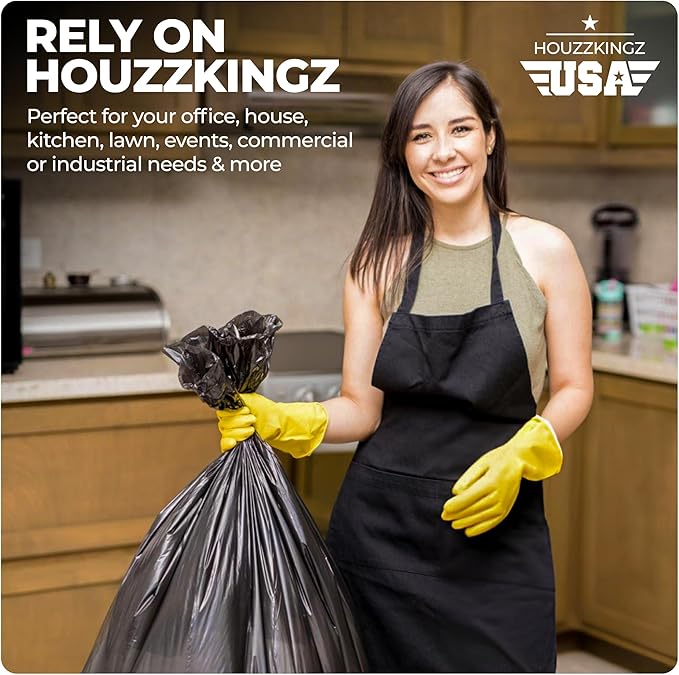 55 Gallon Large Trash Bags 20 Black Contractor Garbage Bags | Heavy Duty Lawn