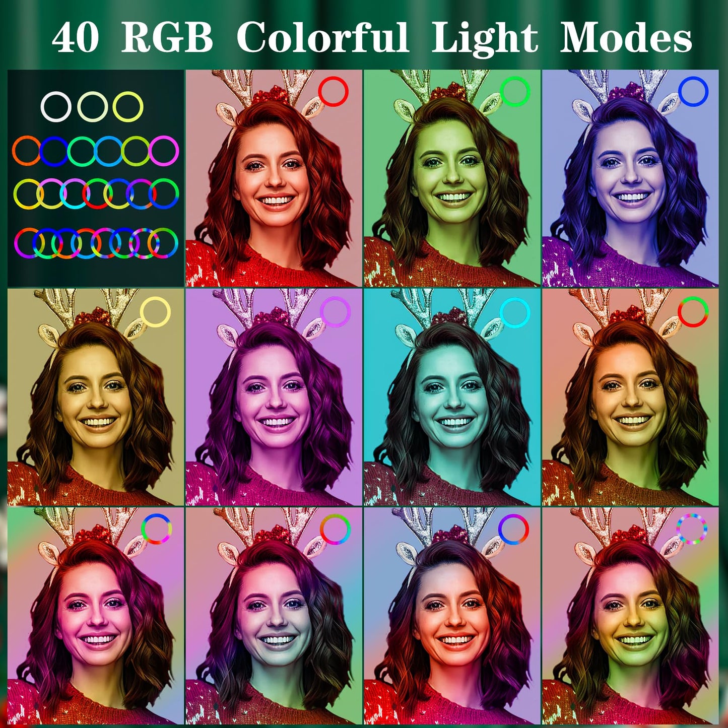 Ring Light with Tripod Stand & Phone Holder - 10 inch Selfie LED Ringlight Dimmable Desktop Lamp 40 Colors RGB Tall Circle Light for Camera Makeup Video YouTube Live Streaming Zoom Meeting